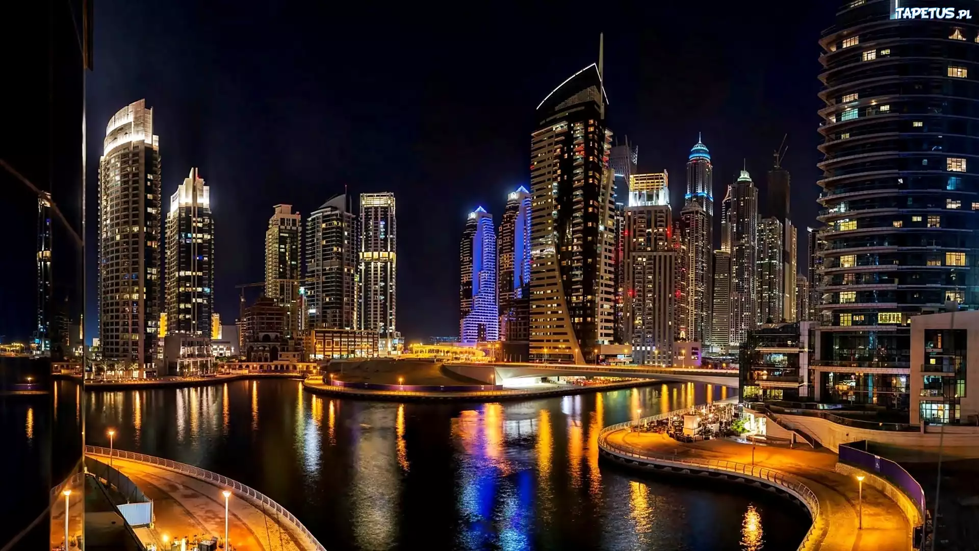 Drapacze, Chmur, Fragment, Abu Dhabi, Nocą