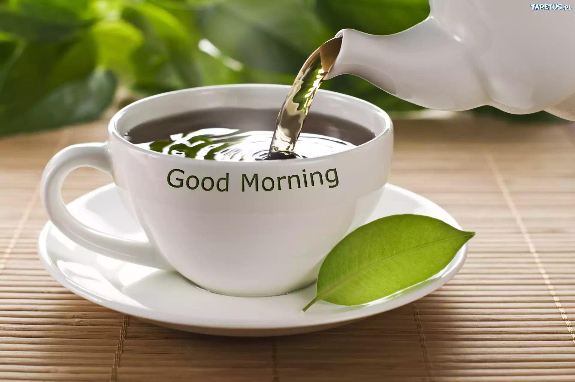 Herbata, Biała, Filiżanka, Z, Napisem, Good, Morning, Dzbanek