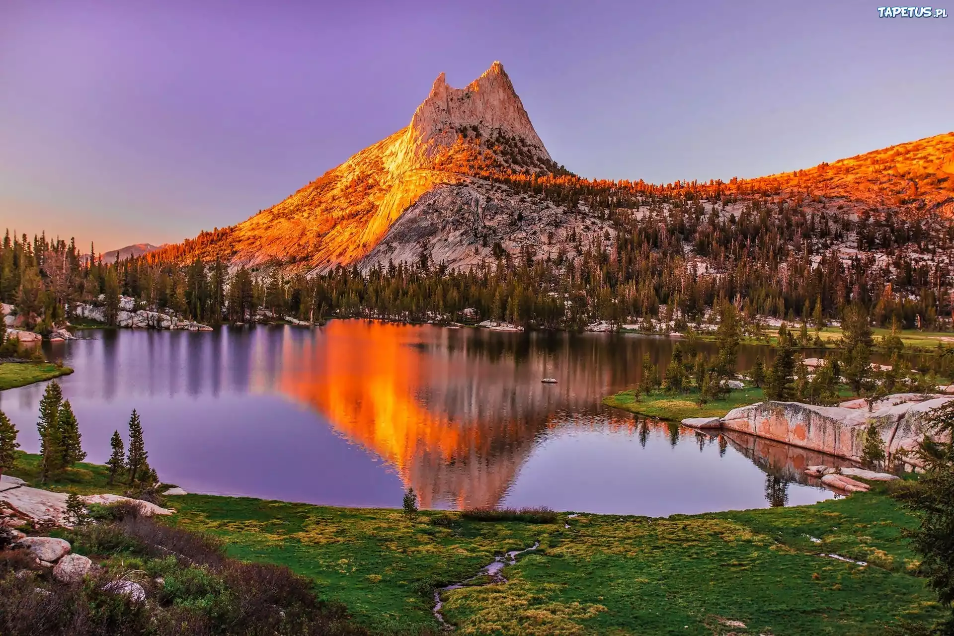 Park, Narodowy, Yosemite, Góry, Jezioro, Świt, Odbicie
