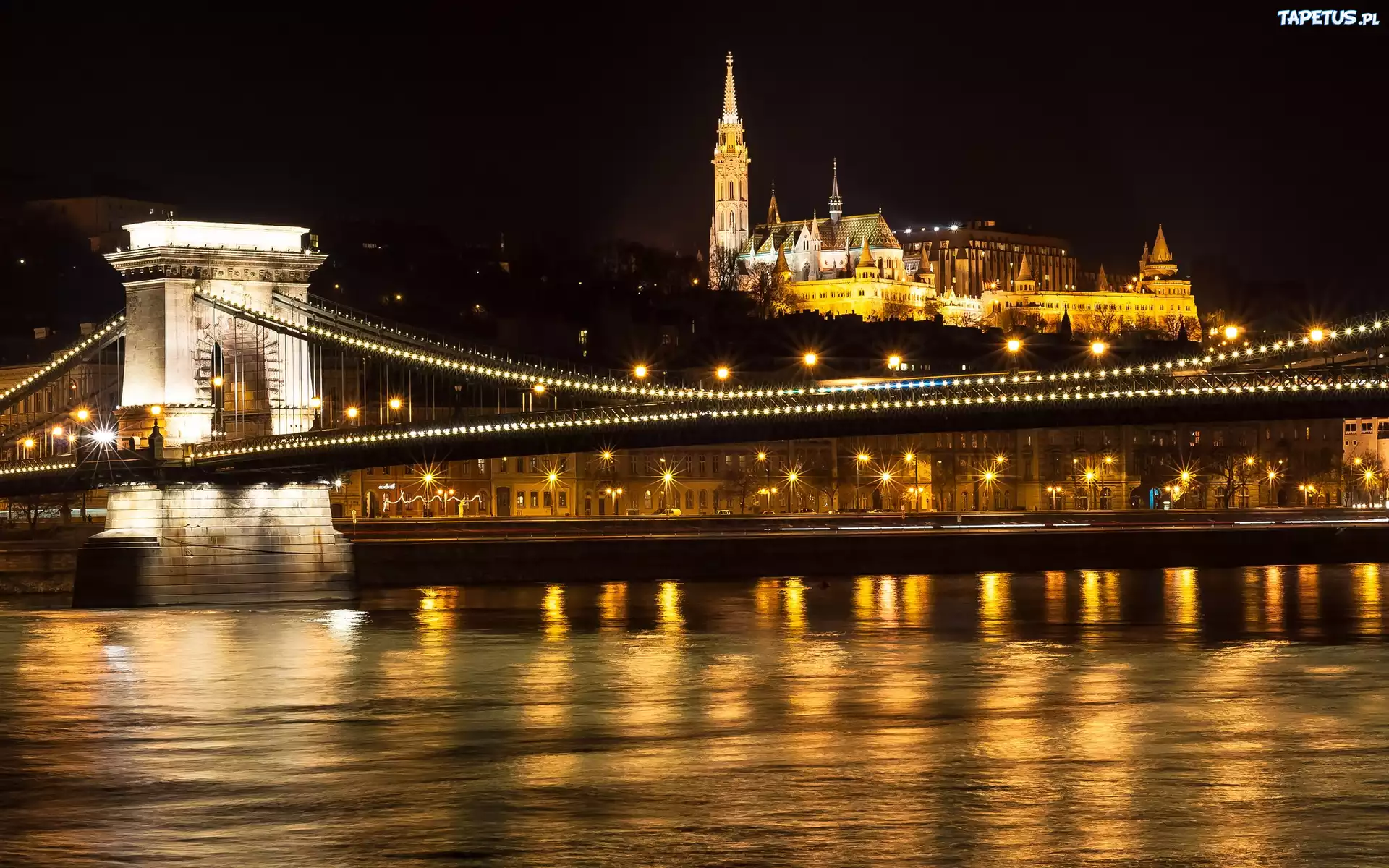 Miasto, Noc, Światła, Most, Rzeka, Budapeszt