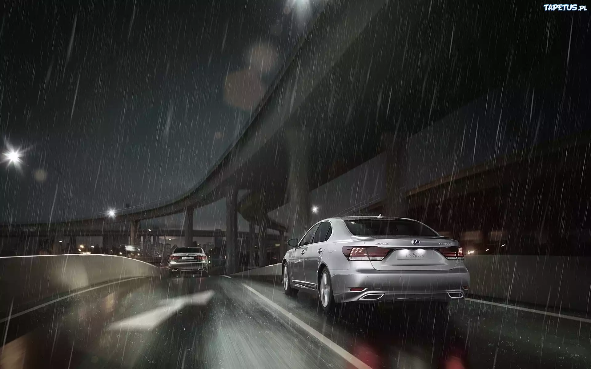 Samochód, Lexus LS-UE, Droga, Deszcz, Noc