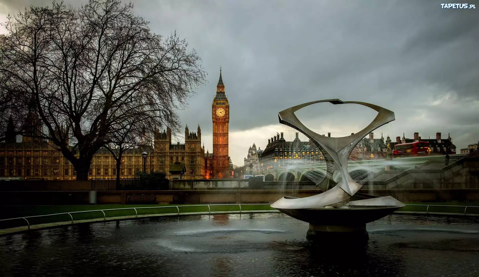 Fontanna, Big Ben, Londyn, Anglia