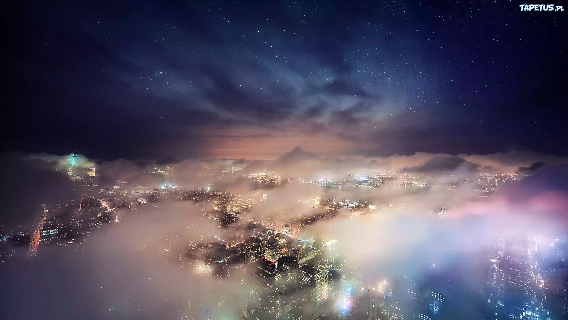 Miasto, Nocą, Mgła