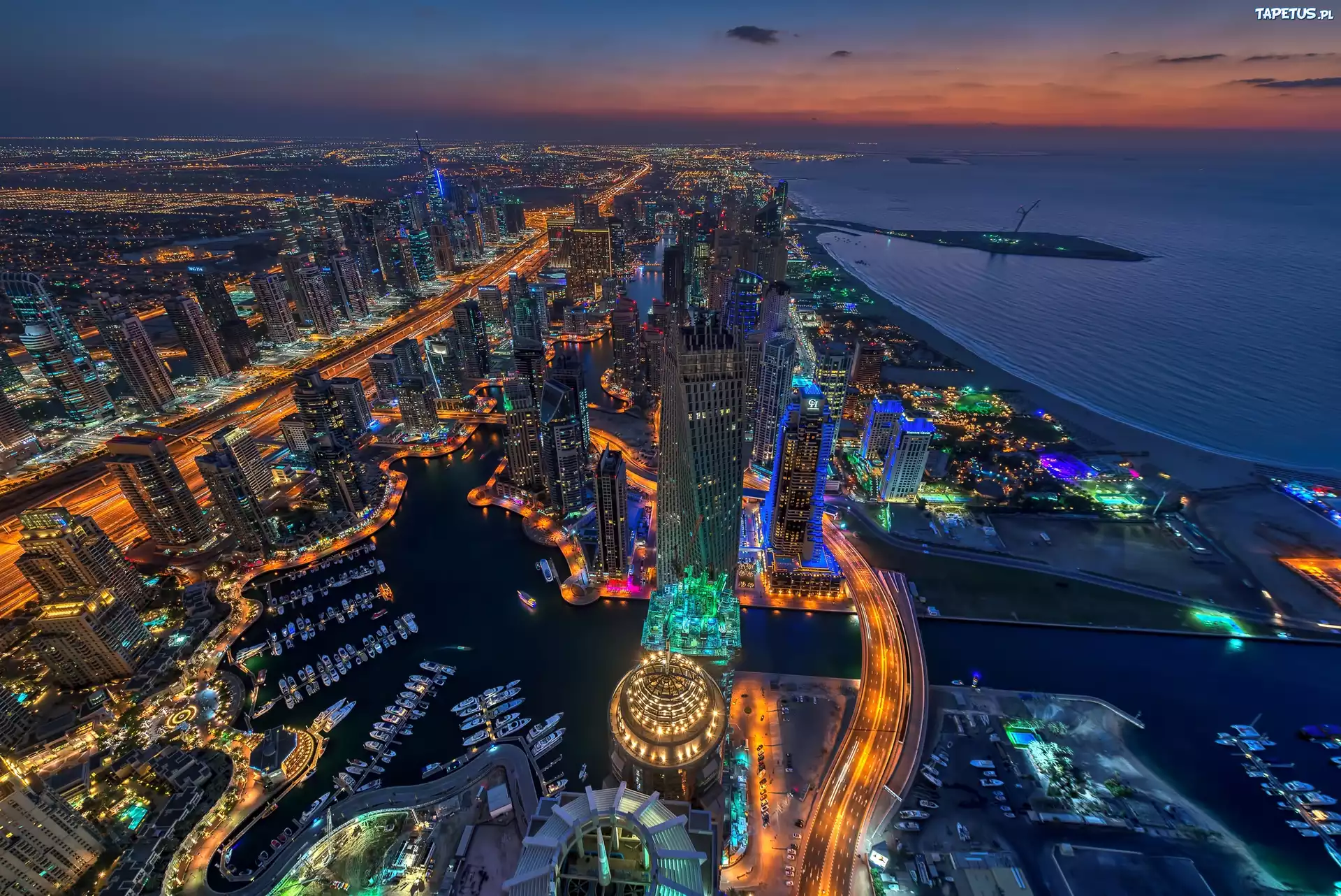 Dubaj, Miasto Nocą, Panorama, Z Lot Ptaka