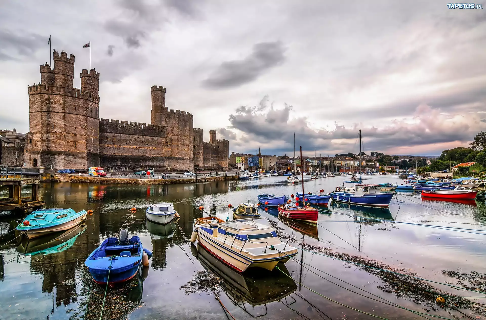 Miasto, Caernarfon, Port, Zamek, Walia, Wielka, Brytania