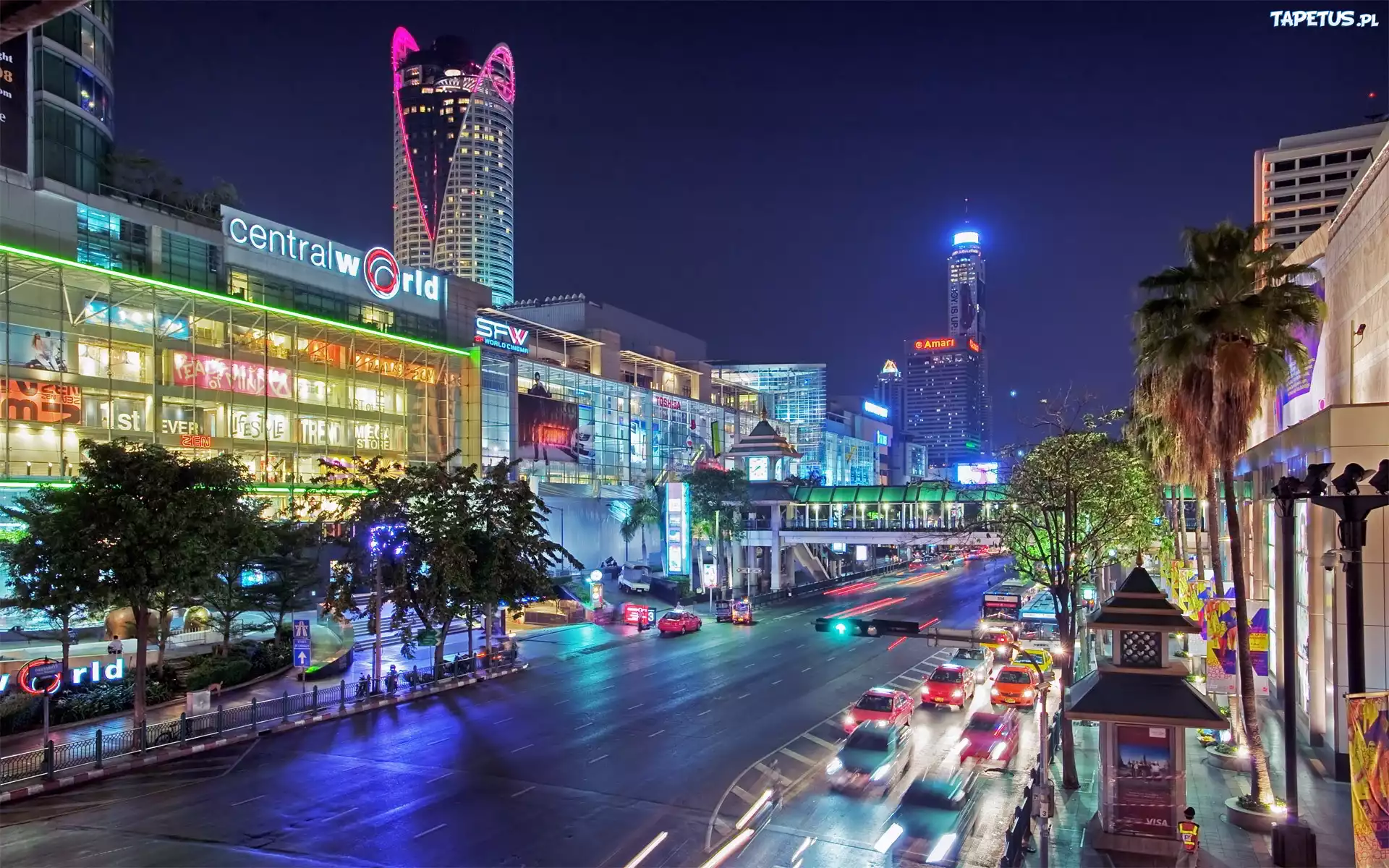 Miasto, Bangkok, Tajlandia, Noc
