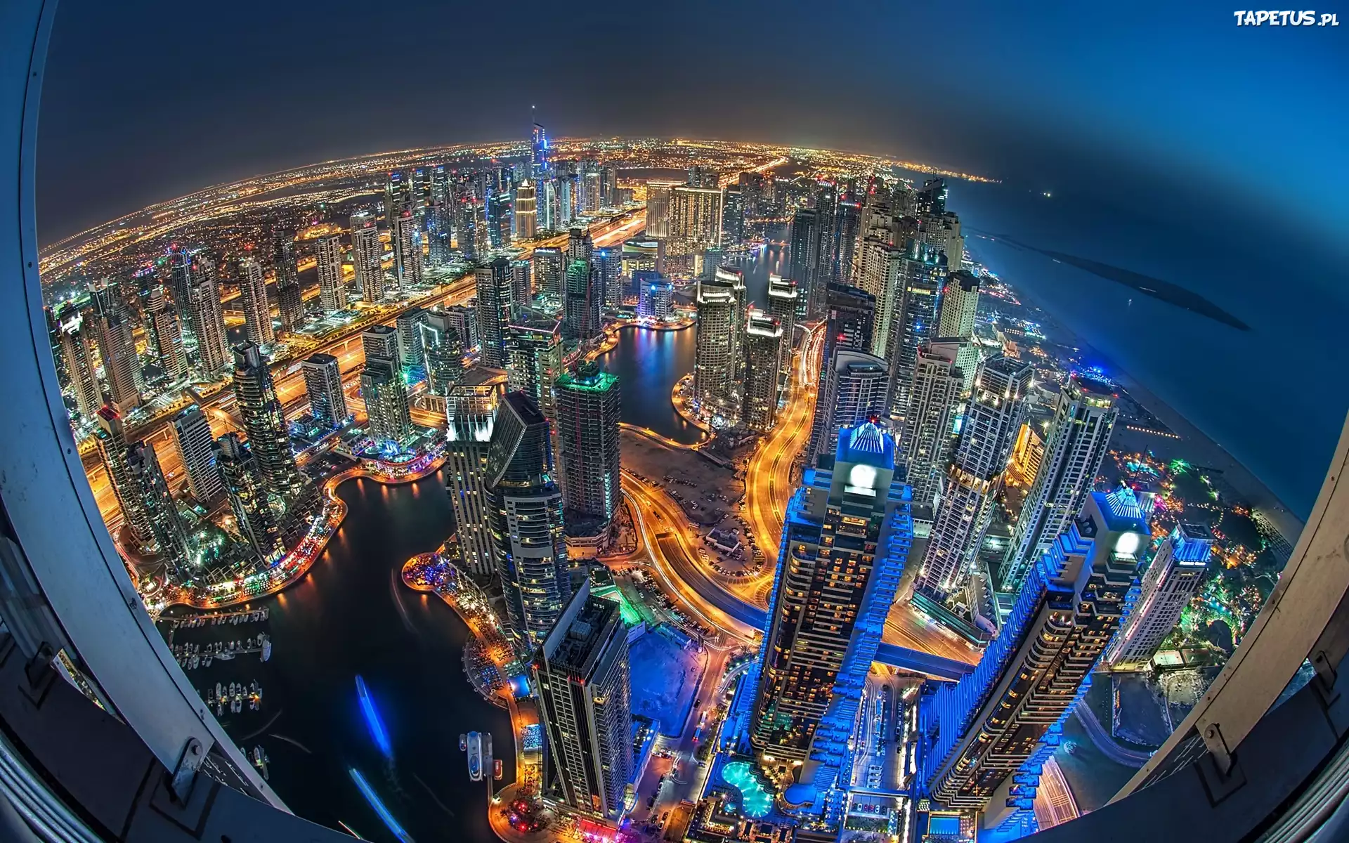 Miasto, Nocą, Dubaj, Drapacze, Chmur