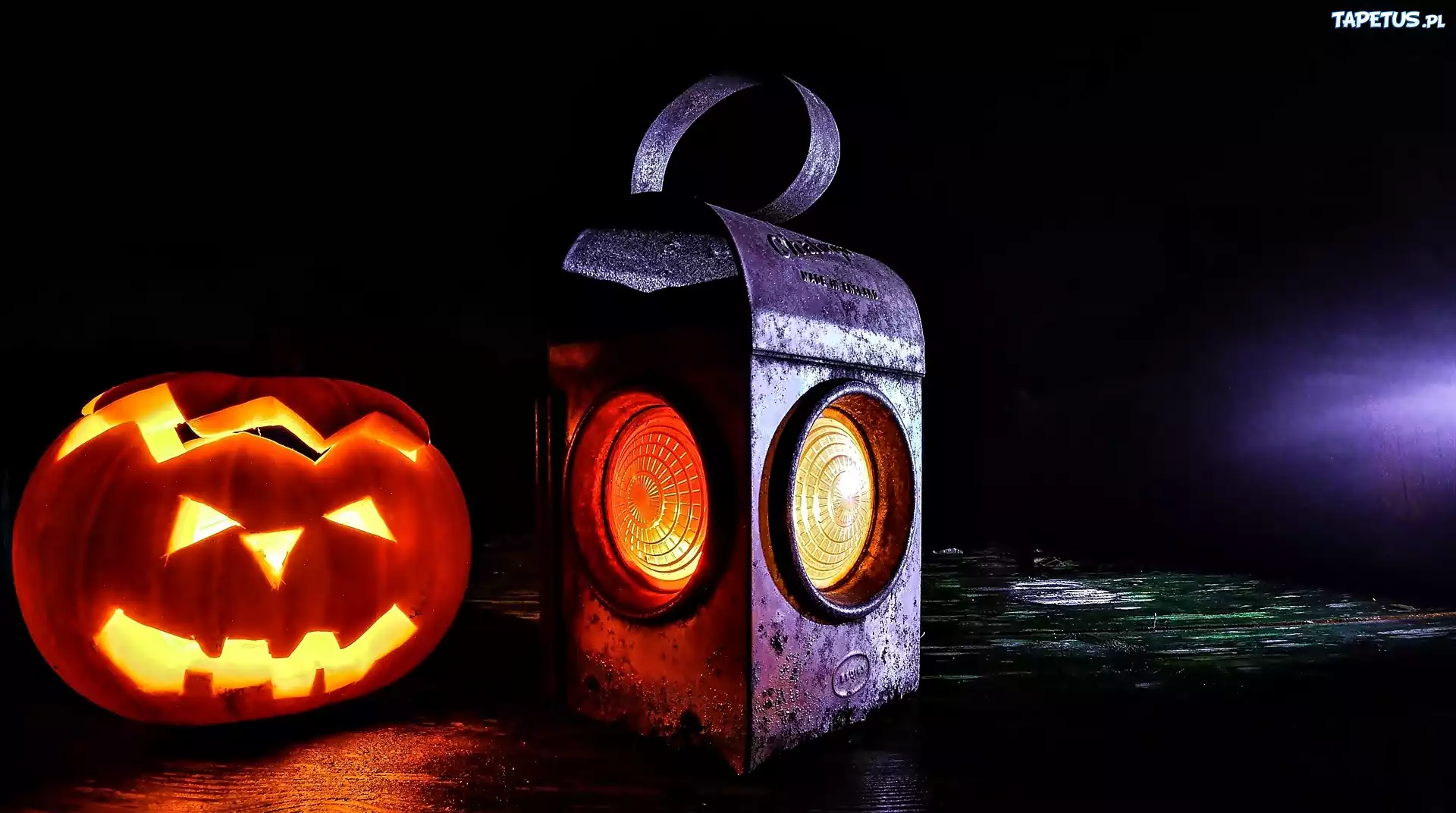 Halloween, Lampion, Latarnia, Noc, Oświetlona, Dynia