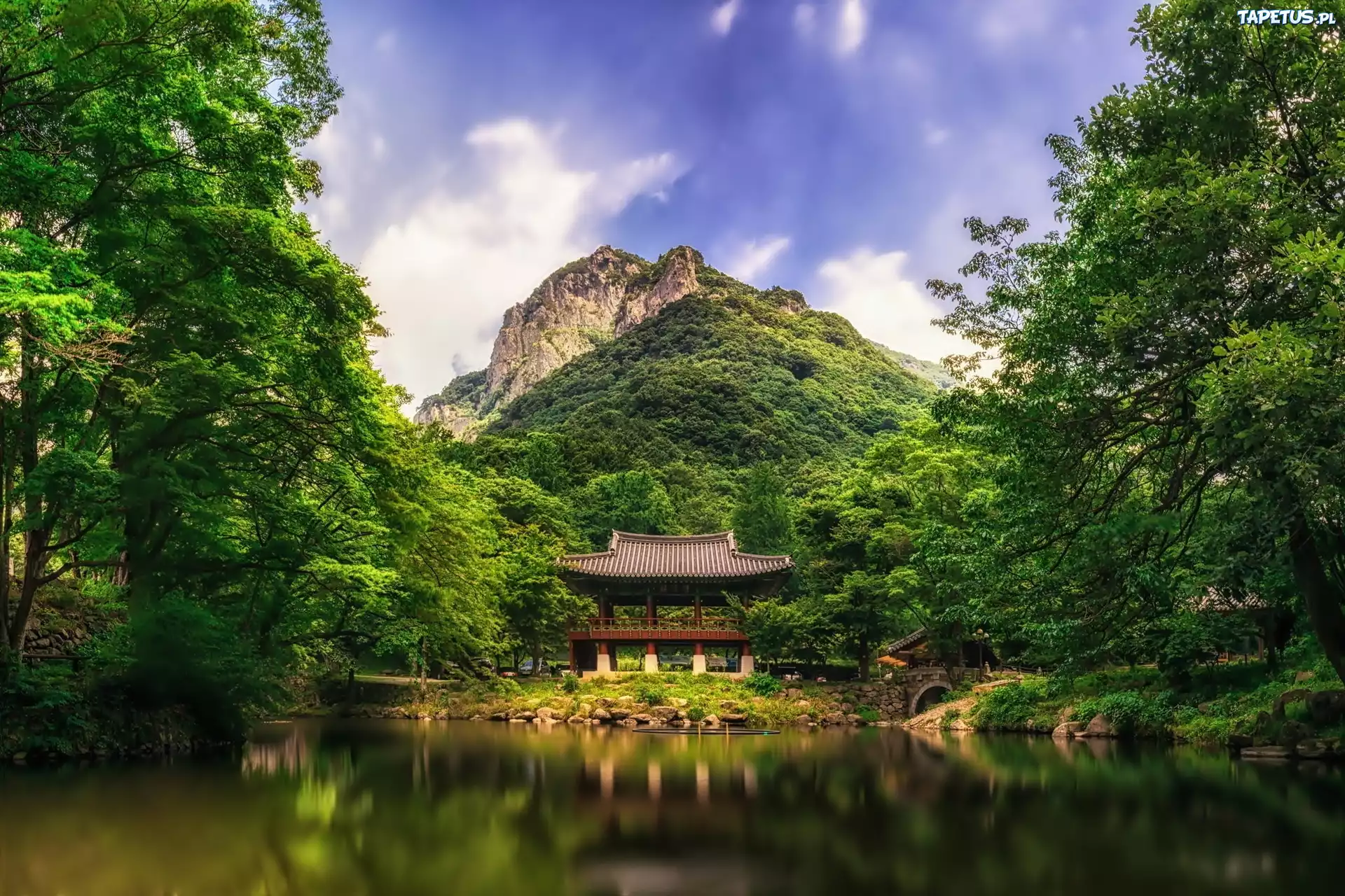 Pagoda, Góry, Lasy, Jezioro, Chiny