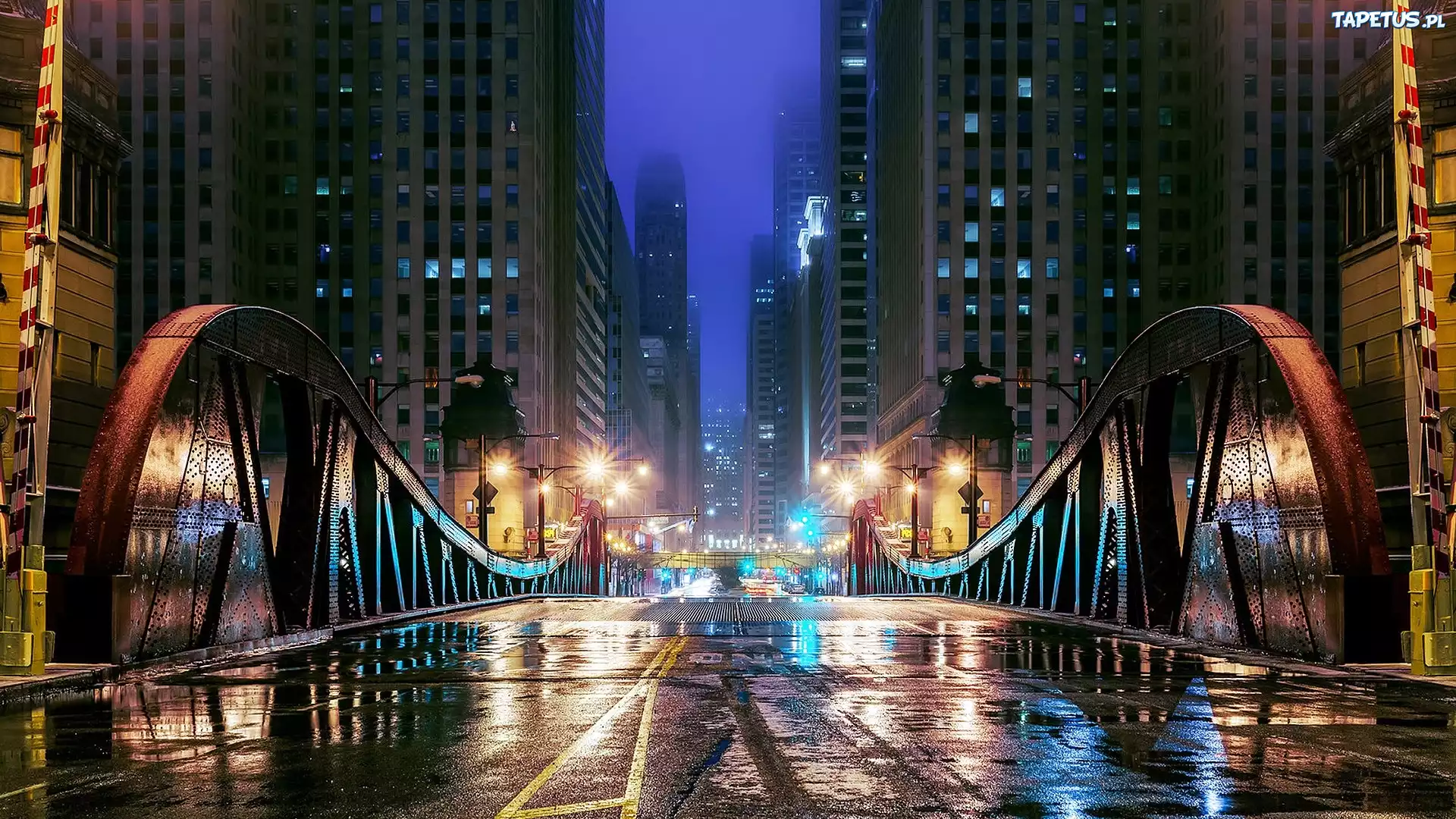 Chicago, Ulica, Miasto, Nocą, Domy