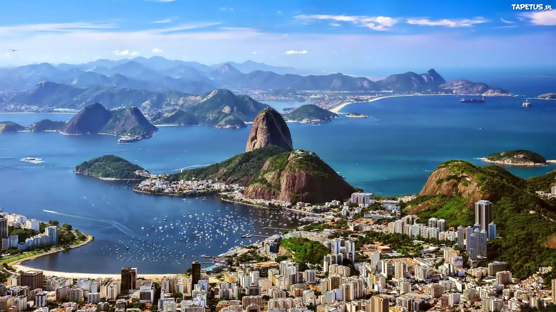Góry, Morze, Rio de Janeiro, Panorama Miasta, Brazylia, Wyspy, Wybrzeże, Z lotu ptaka