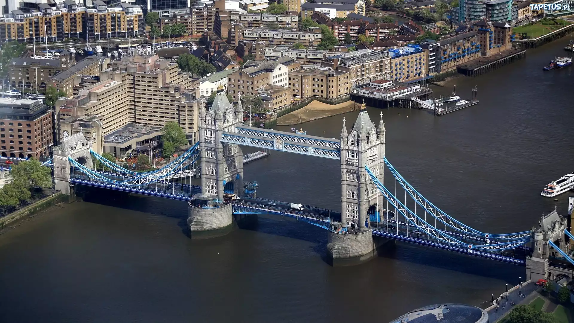 Most Tower Bridge, Rzeka, Londyn, Anglia, Z lotu ptaka