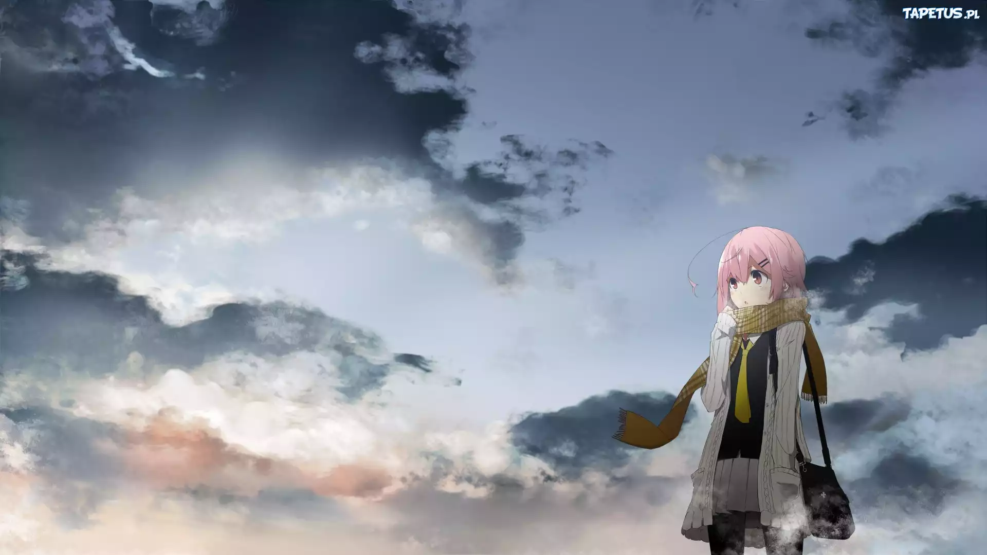 Dziewczyna, Niebo, Chmury, Anime