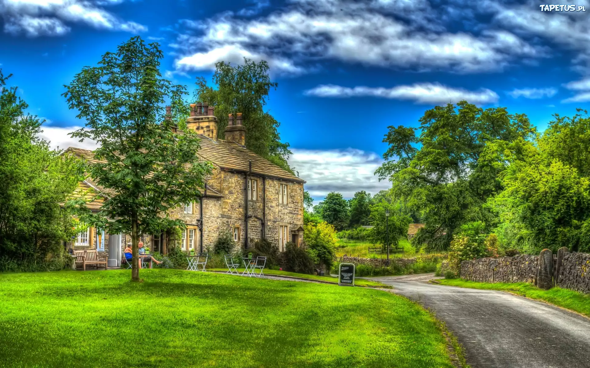 Dom, Drzewa, Trawa, Dróżka, HDR
