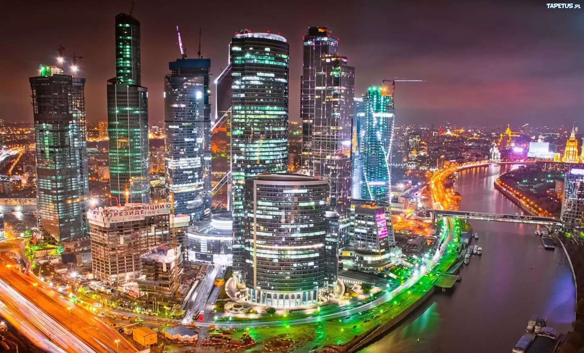 Moskwa, Rosja, Miasto, Noc