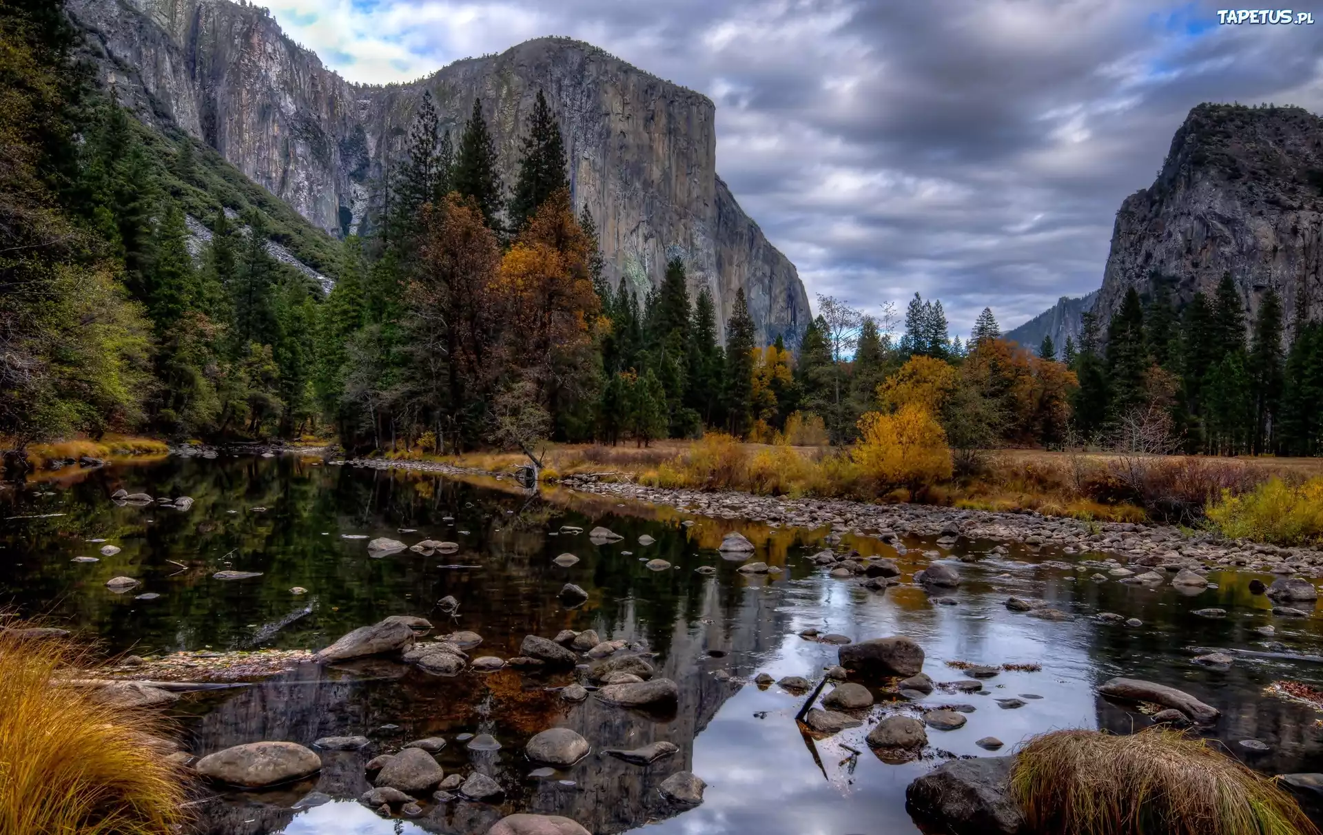 Góry, Las, Rzeka, Kamienie, Yosemite