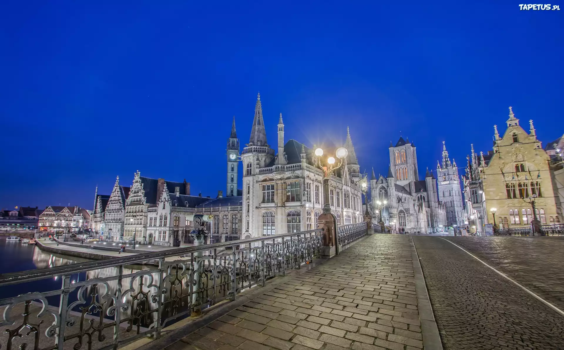 Belgia, Miasto, Wieczór, Kościół, Most