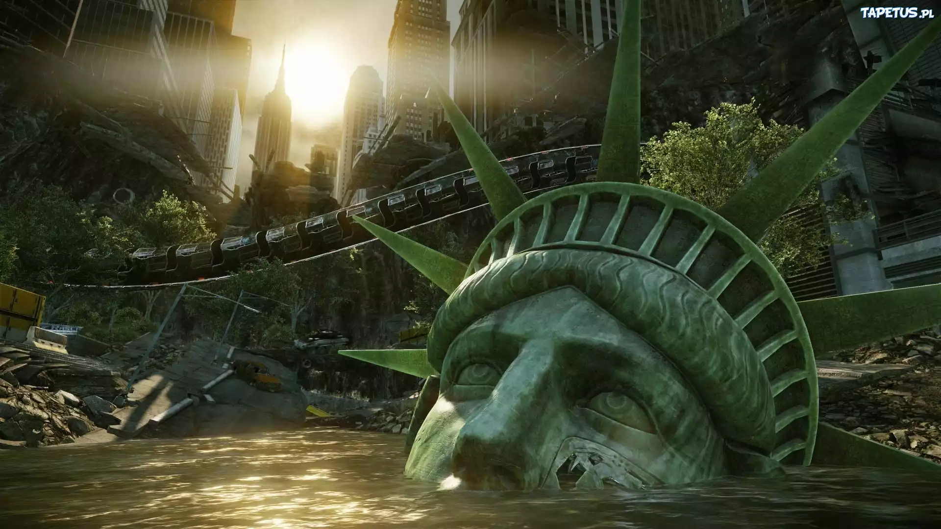 New York, Kataklizm, Ruiny, Statua, Potop