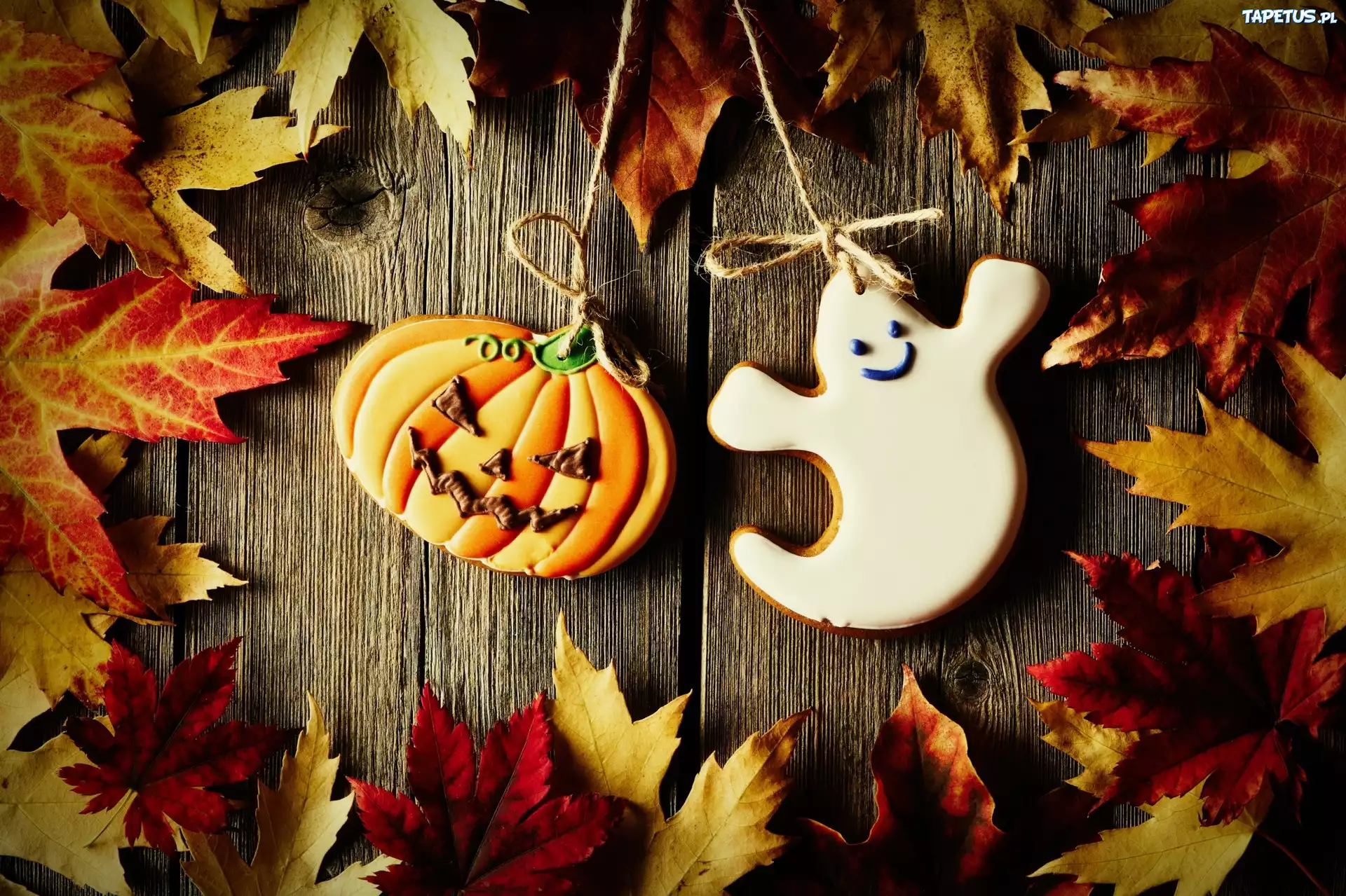 Jesień, Halloween, Liście