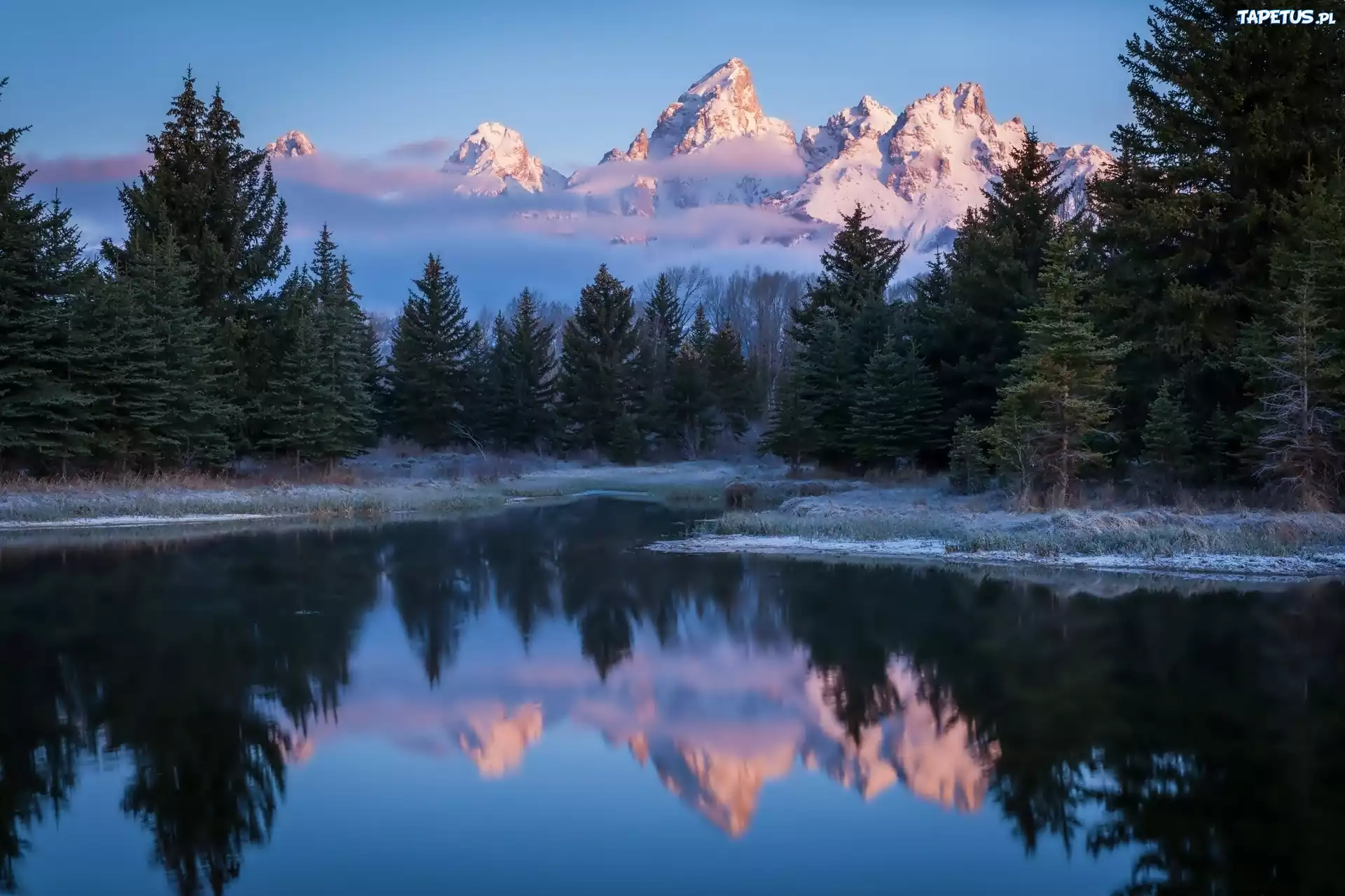 Góry, Las, Rzeka, Grand Teton, Wyoming