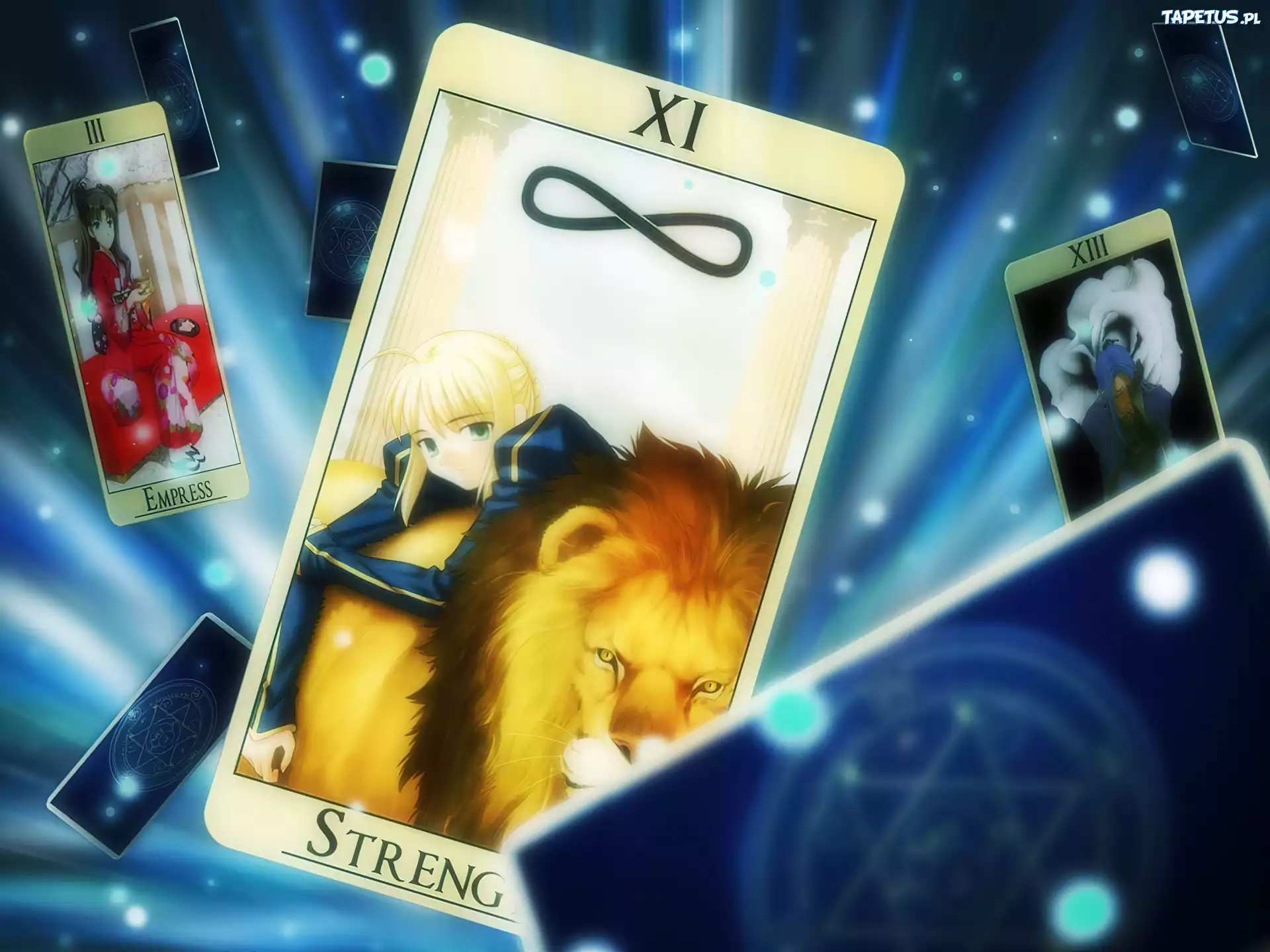 Fate Stay Night, dziewczyna, lew, tarot, karty
