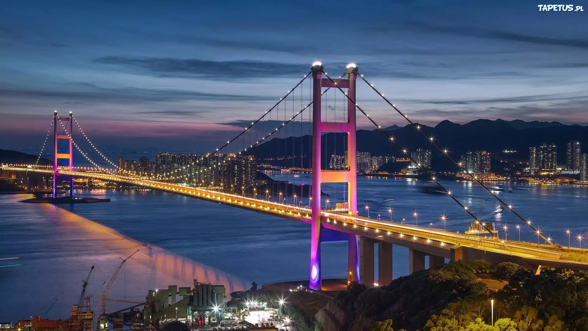 Hong Kong, Azja, Miasto, Noc, Most