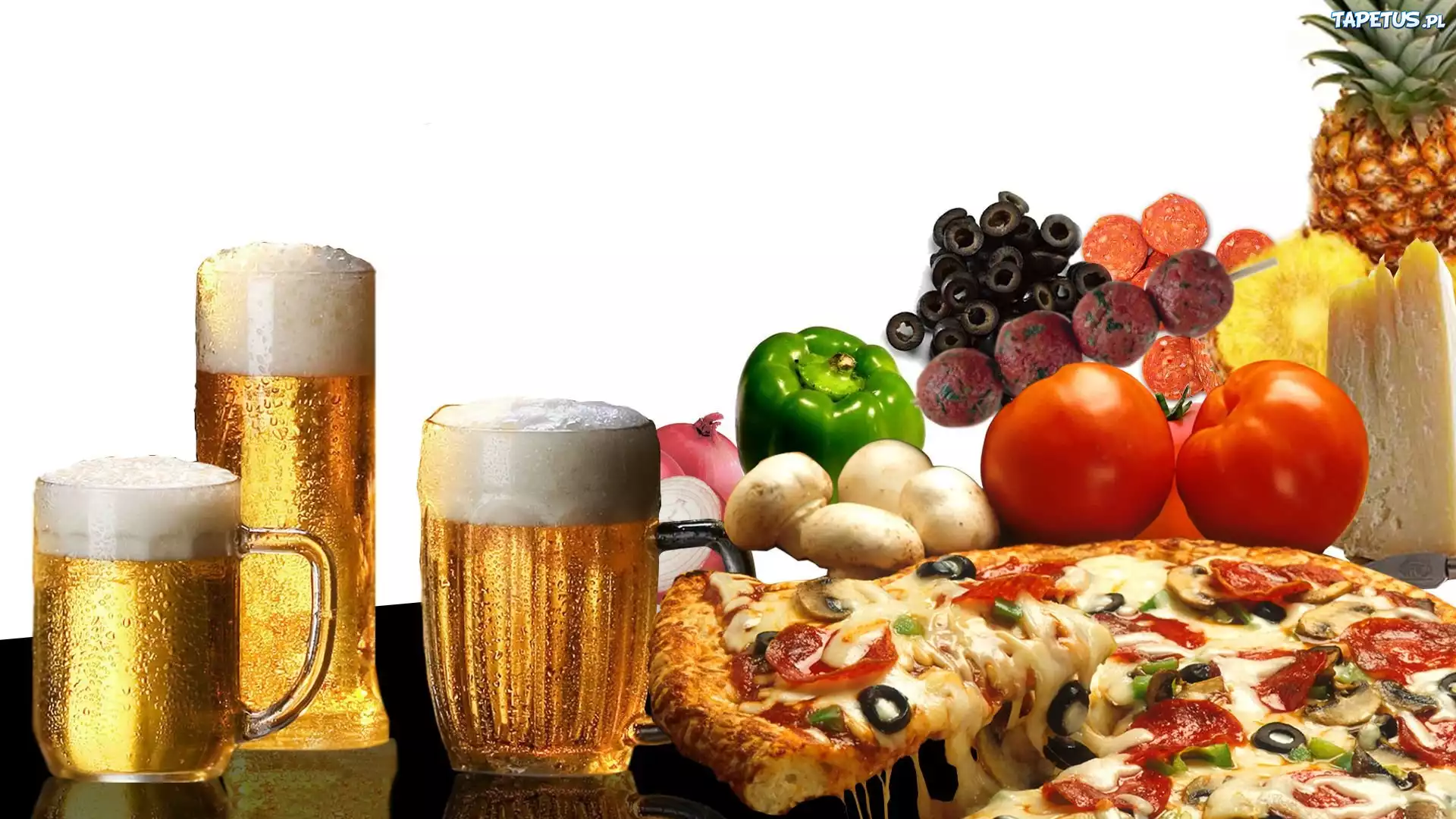 Piwo, Pizza, Warzywa, Owoce
