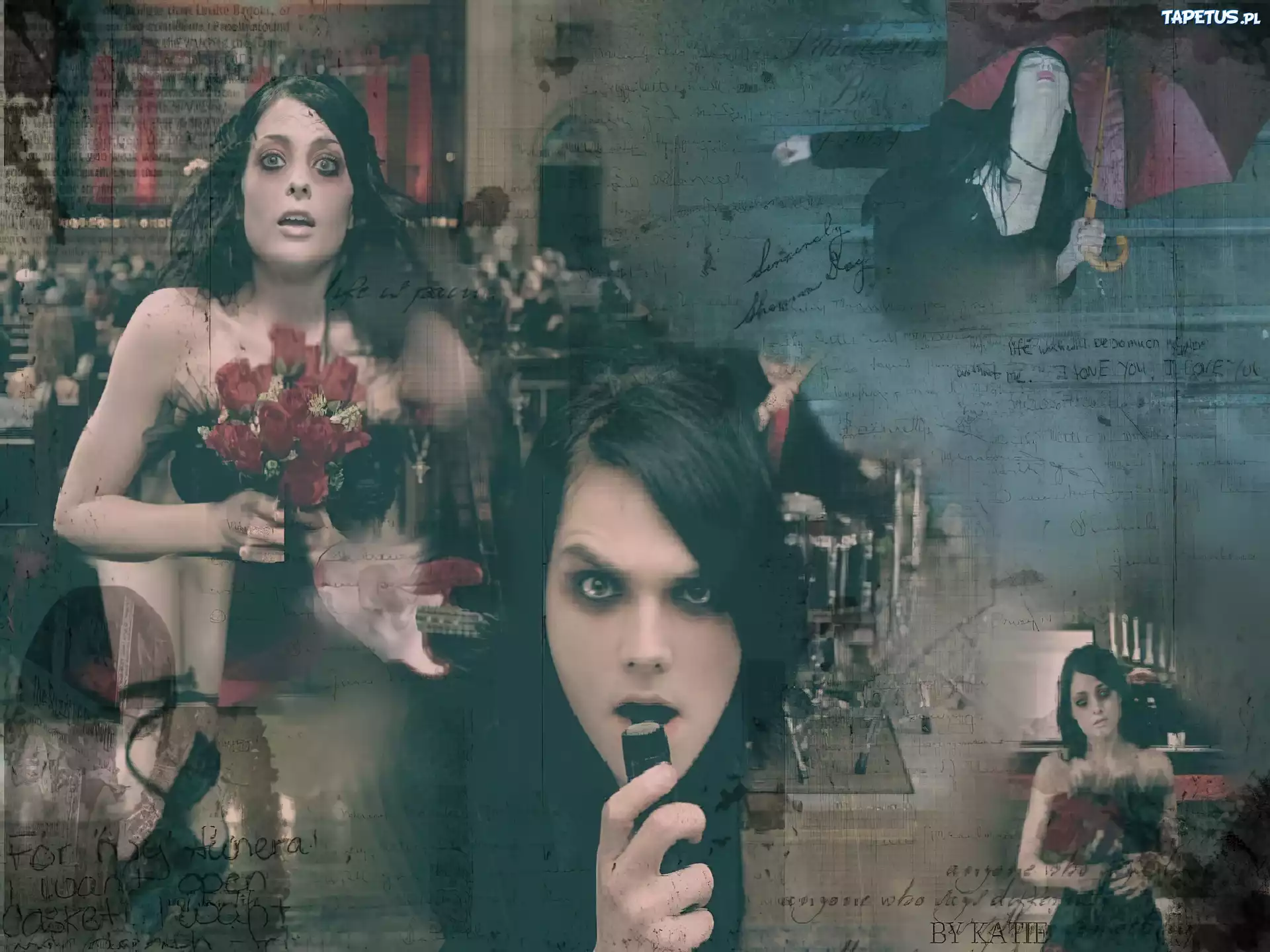 My Chemical Romance,kwiaty, kobieta , perkusja