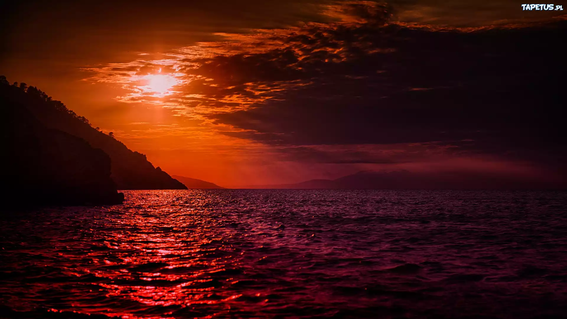 Zachód, Słońca, Ocean, Skały