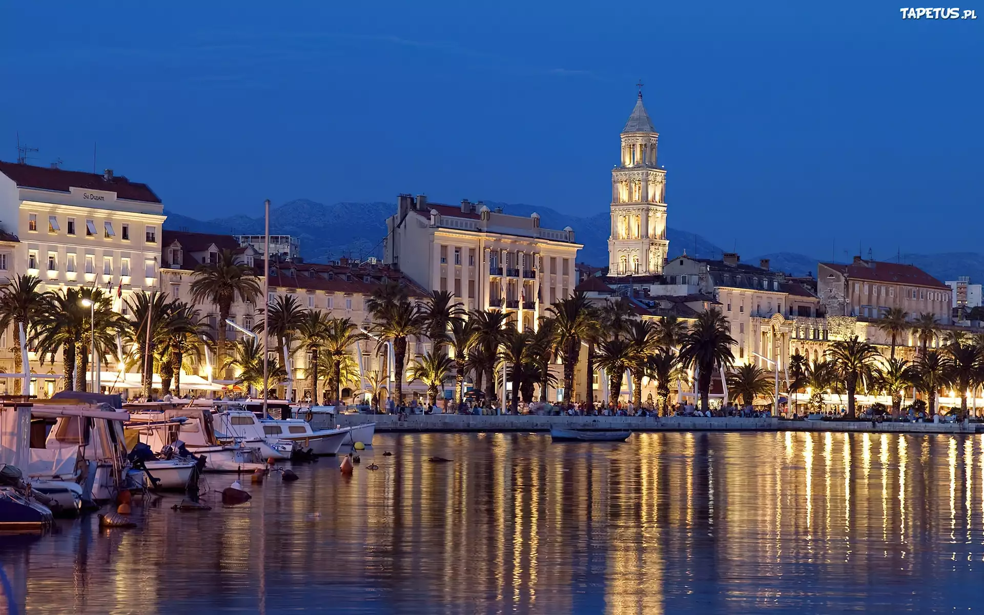Split, Panorama, Miasta, Wieczór, Nabrzeże, Jachty
