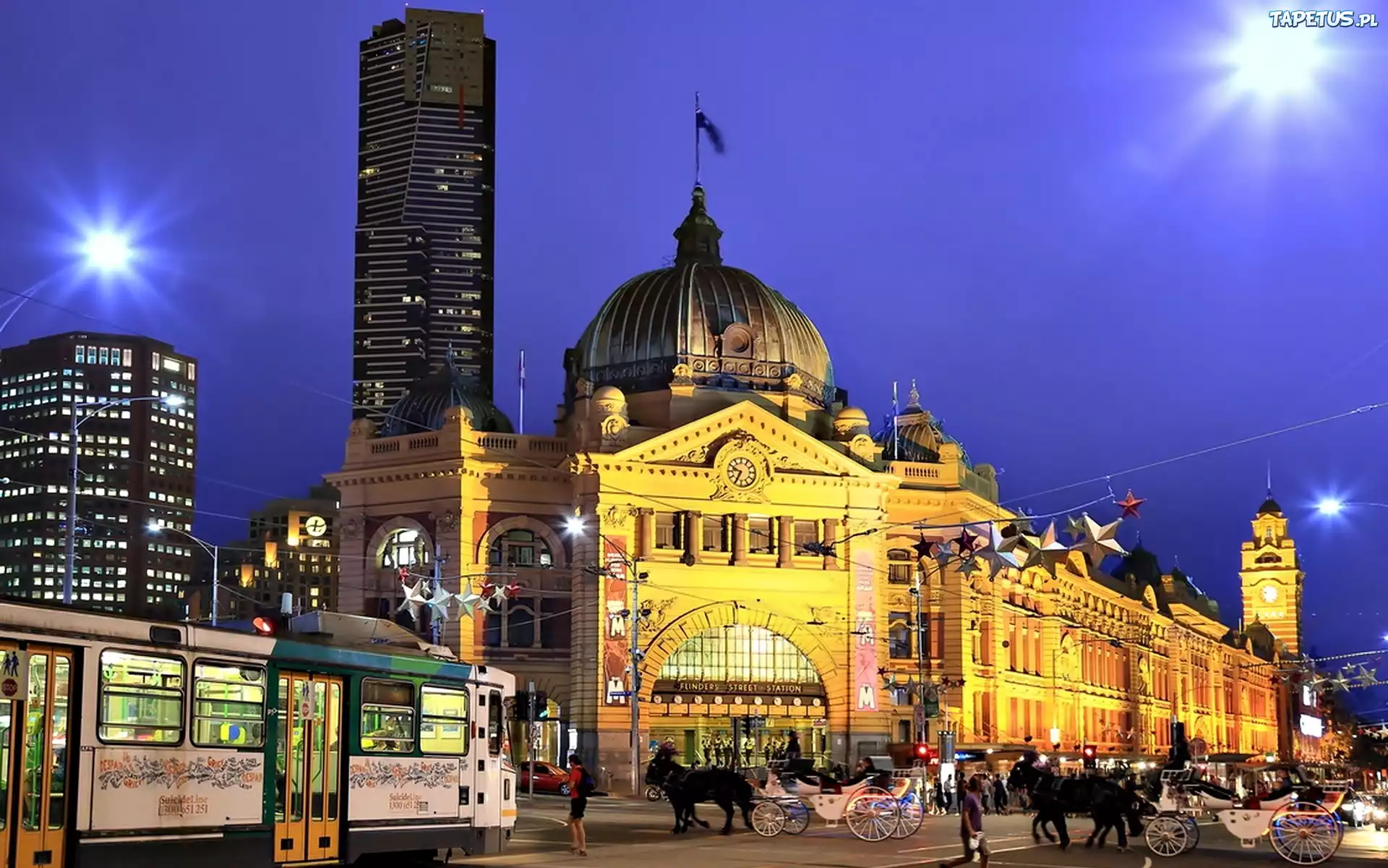 Australia, Melbourne, Oświetlone, Miasto, Noc