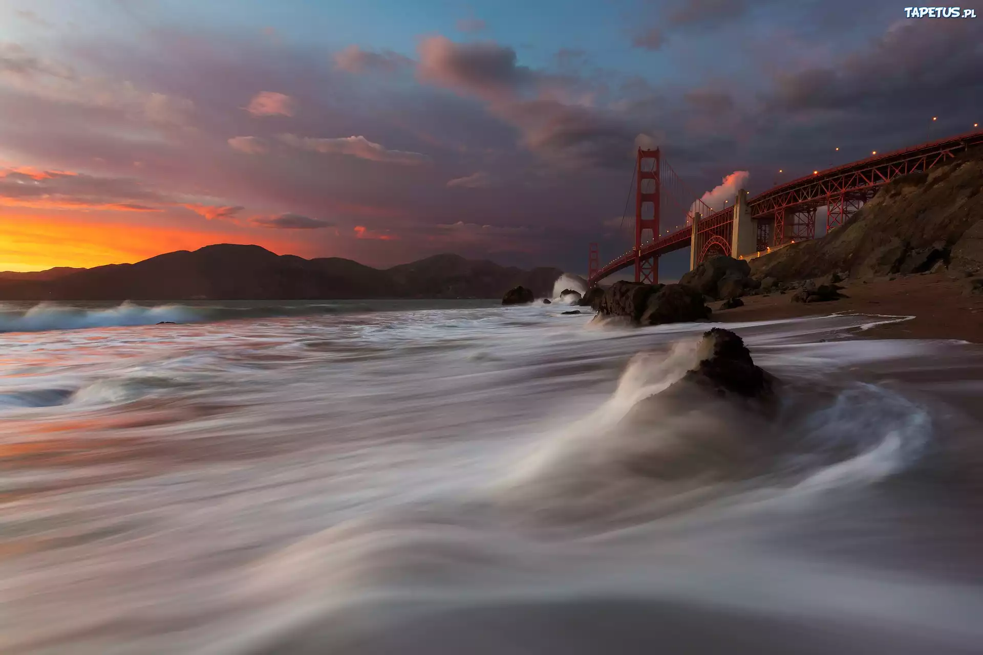 Most, Golden Gate, Morze, Zachód, Słońca, San Francisco