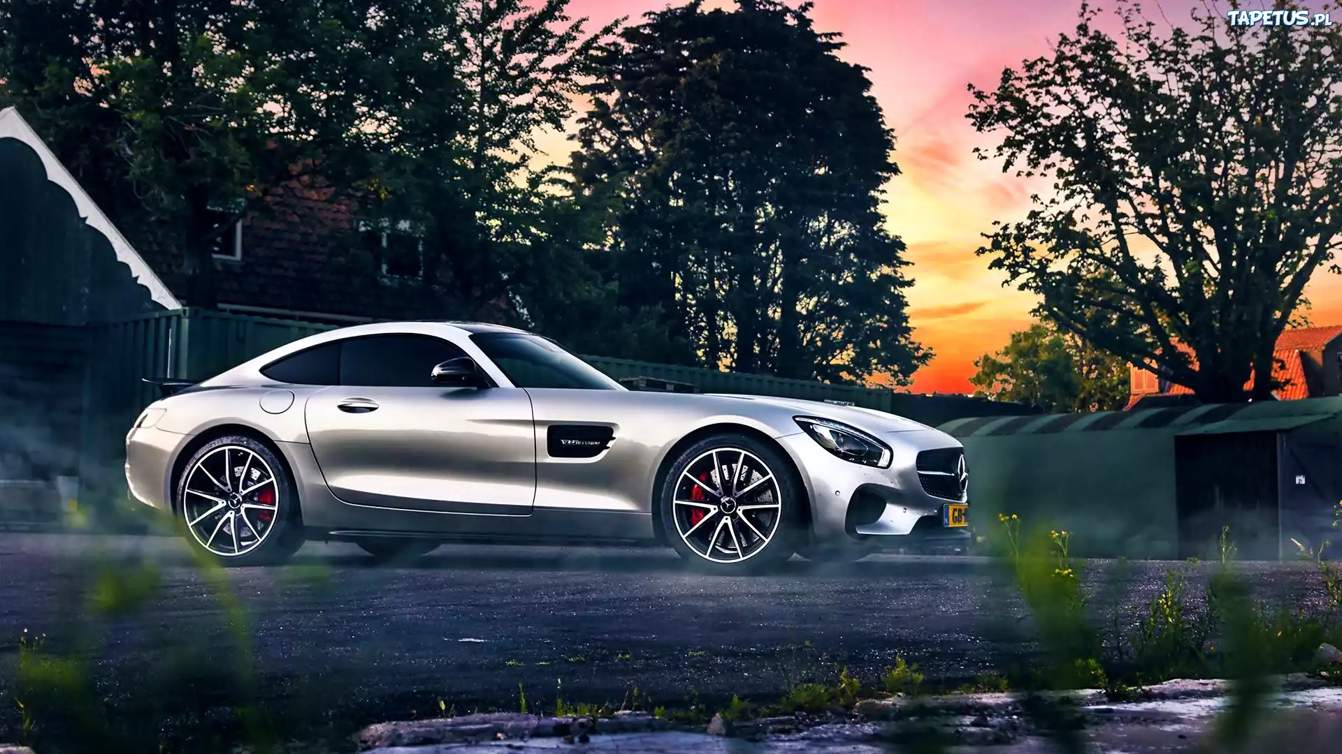 Mercedes, Banz, Zachód Słońca, Drzewa, Dom