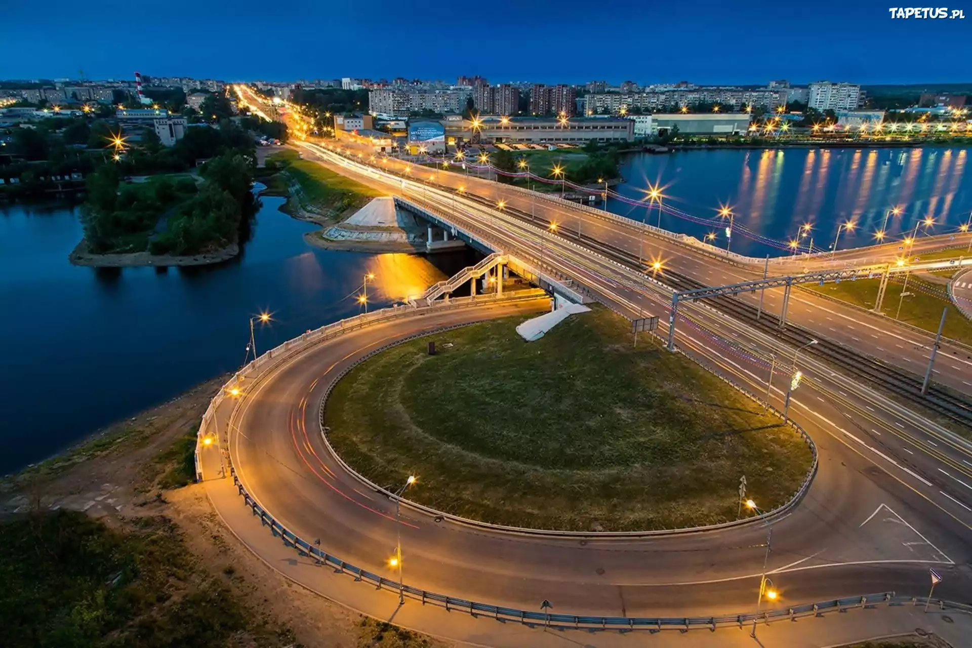 Rzeka, Most, Miasto, Nocą, Droga