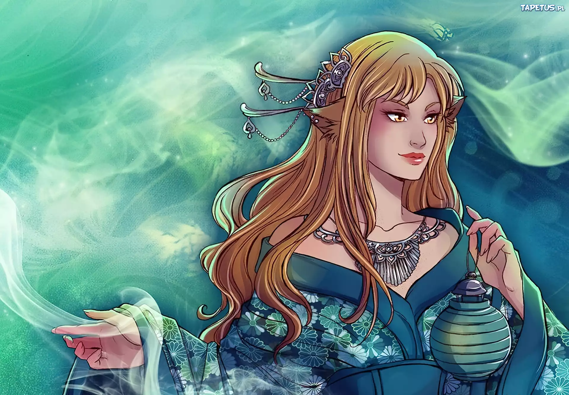 Fantasy ,Kobieta, Magia, Lampion