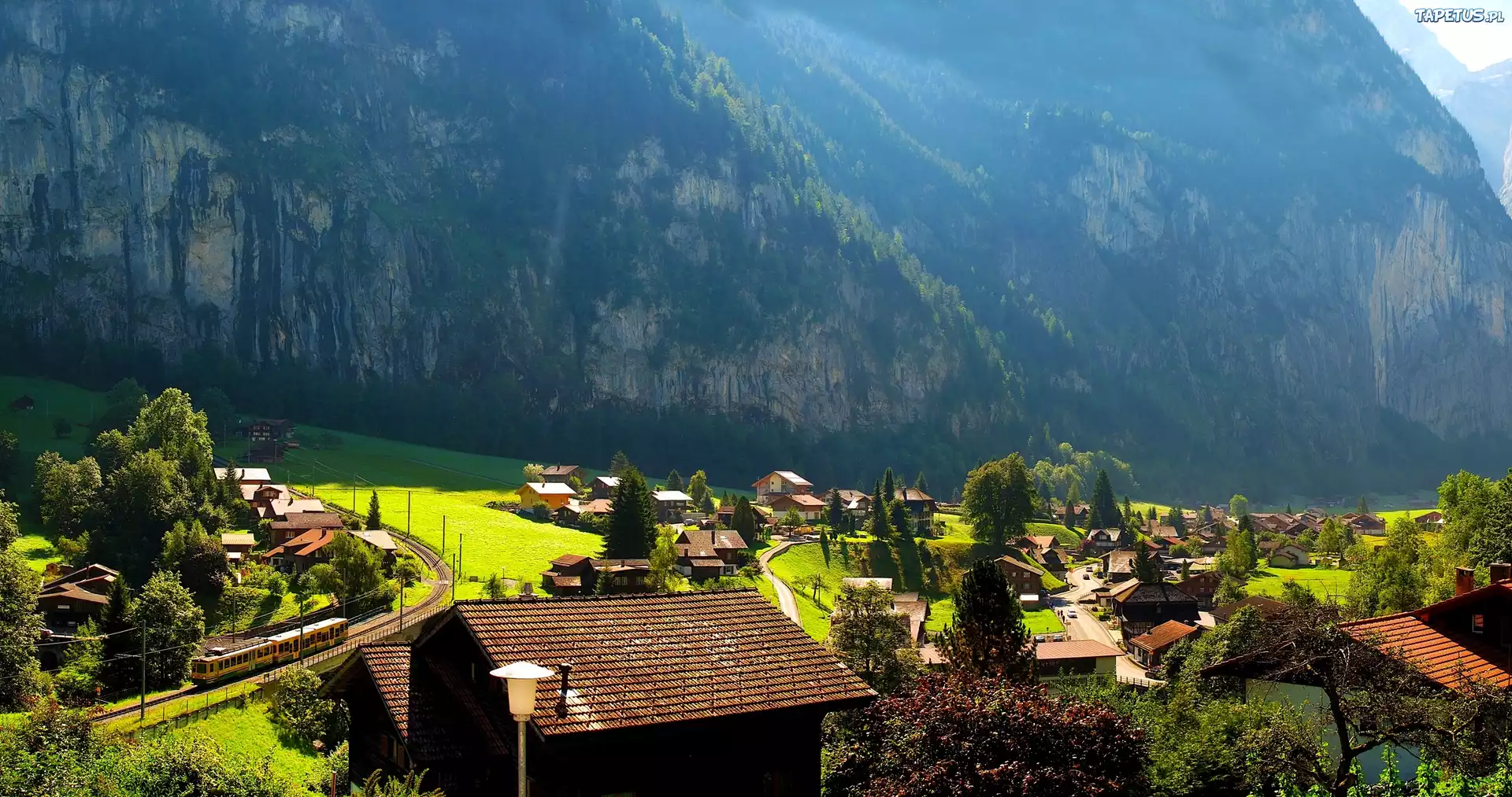Góry, Domy, Lauterbrunnen, Szwajcaria