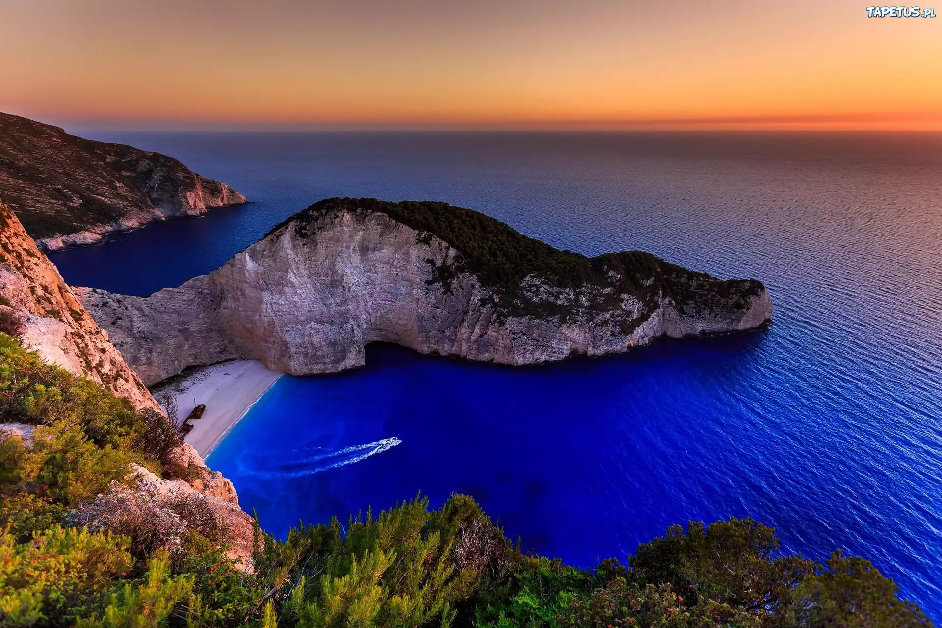 Ocean, Zachód Słońca, Wybrzeże, Plaża, Navagio, Grecja