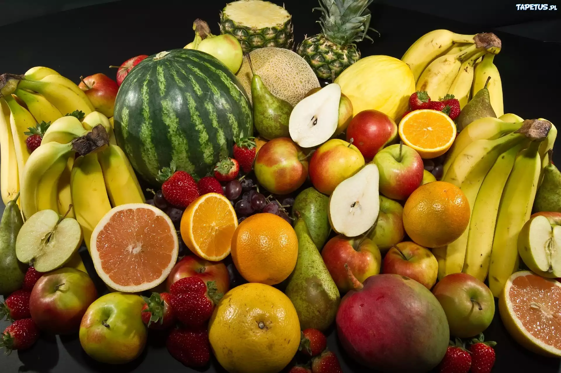 Owoce, Arbuz, Banany, Pomarańcze, Jabłka, Grejpfruty