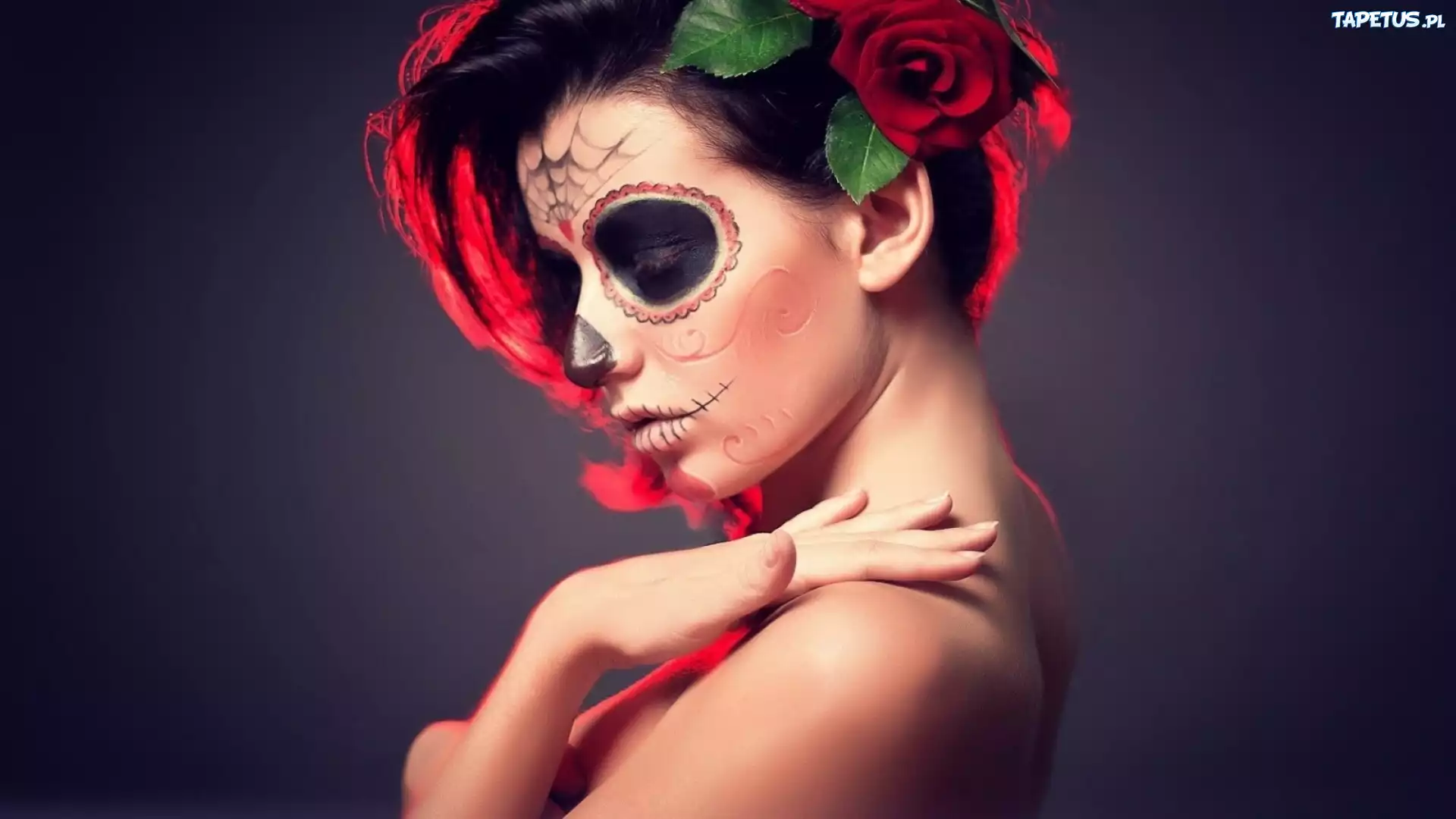 Halloween, Kobieta, Makijaź, Róża