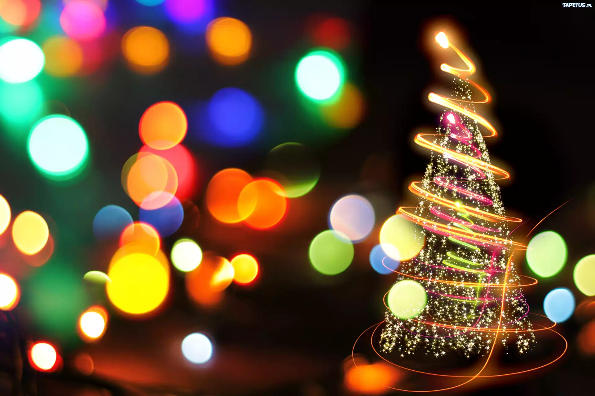 Grafika, Świetlna, Choinka, Światła, Bokeh