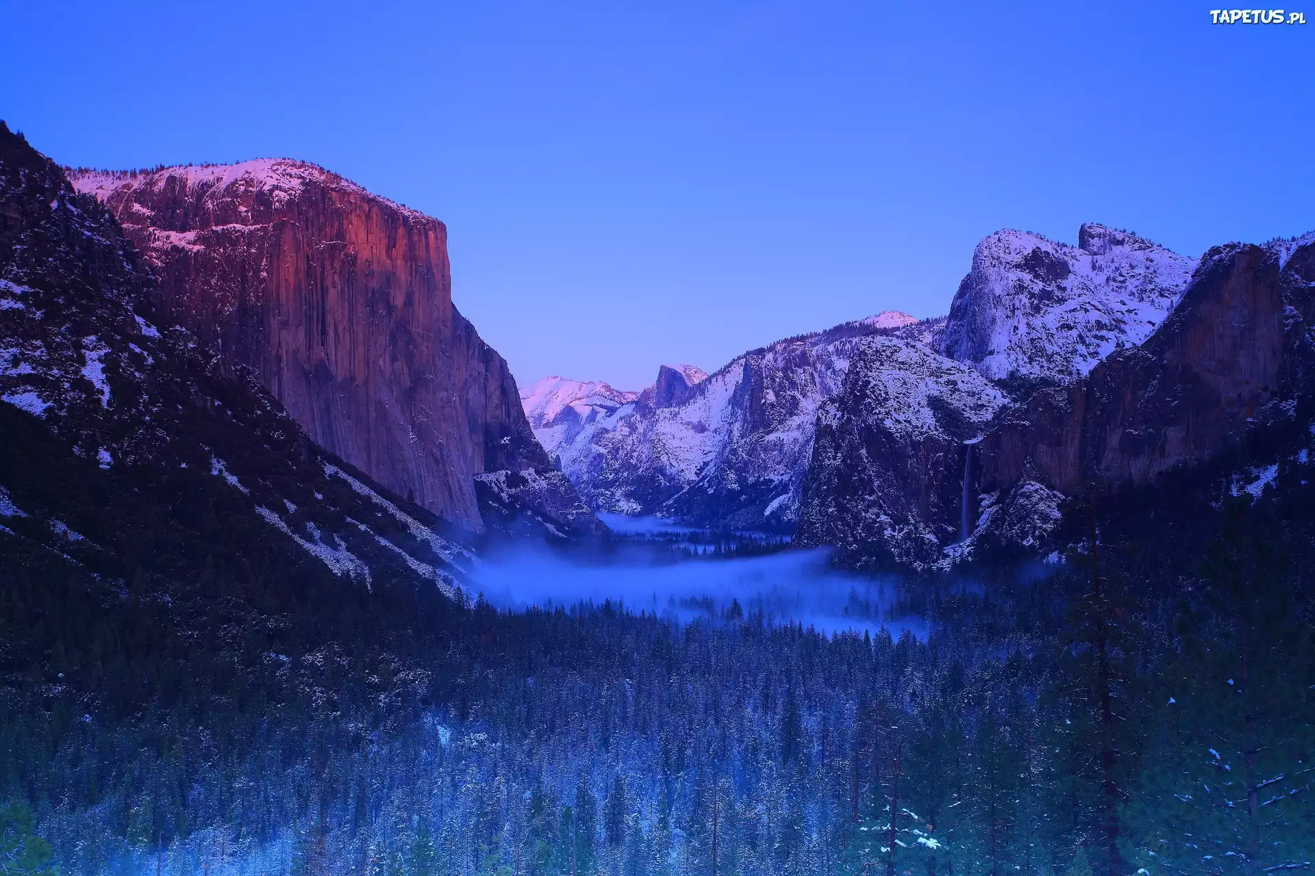 Park, Yosemite, Góry, Las, Mgła, Zima