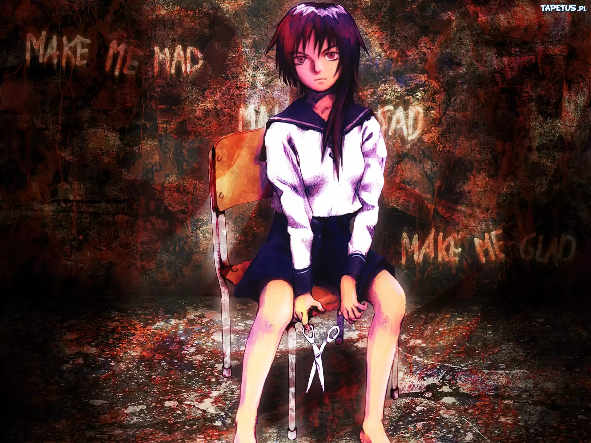 Serial Experiments Lain, krzesło, nożyczki