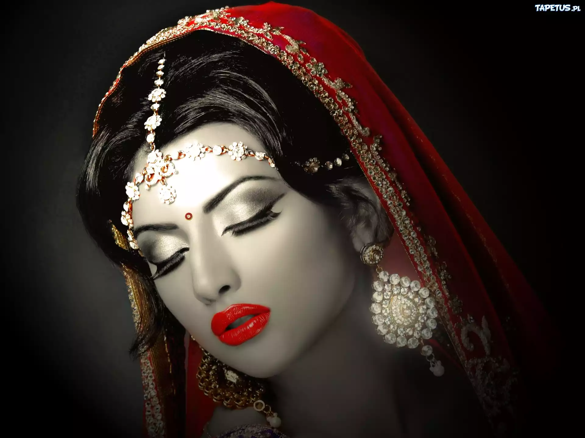 Kobieta, Makijaż, Indiańska, Panna Młoda, Biżuteria