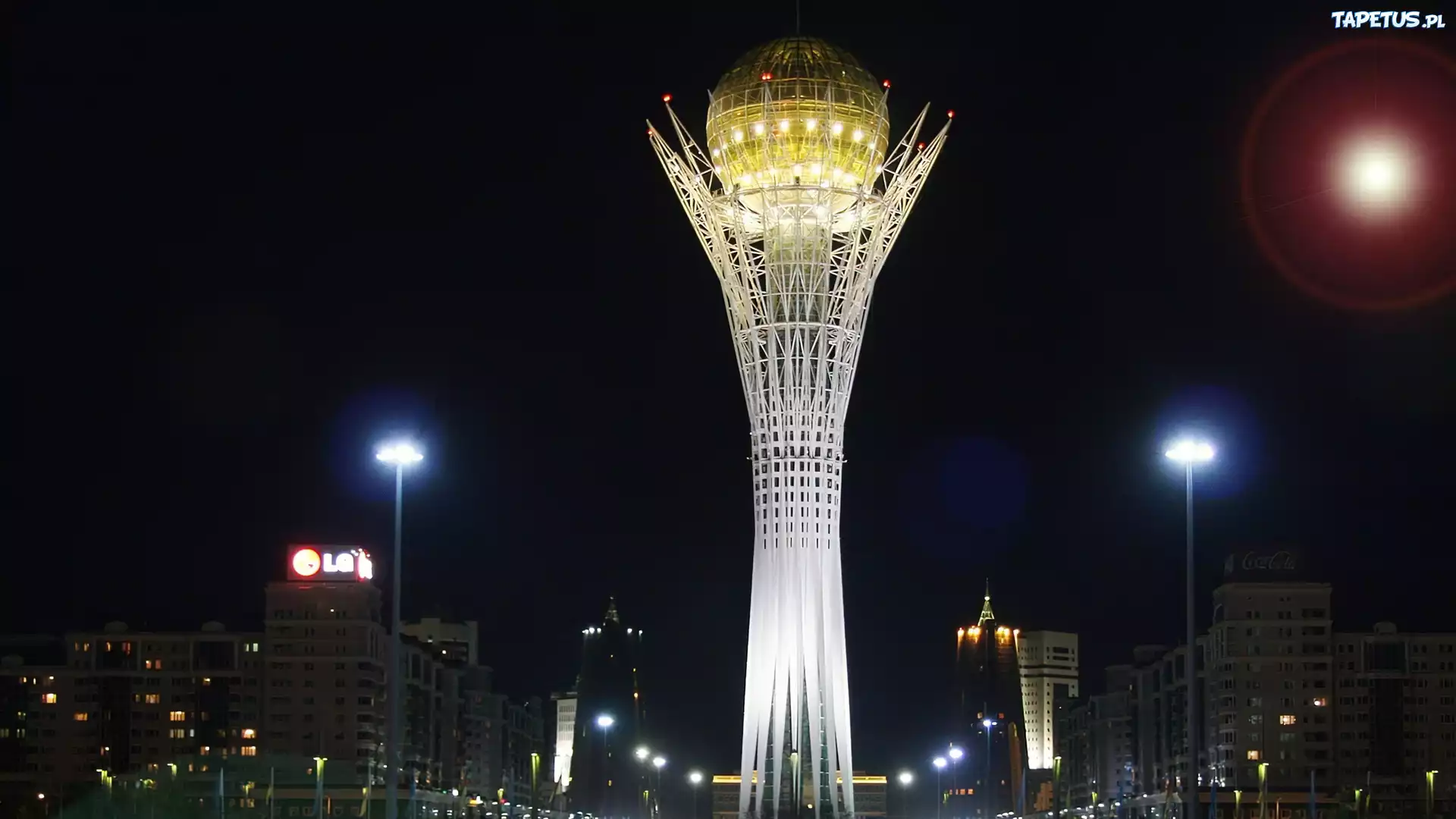 Kazachstan, Astana, Pomnik, Noc
