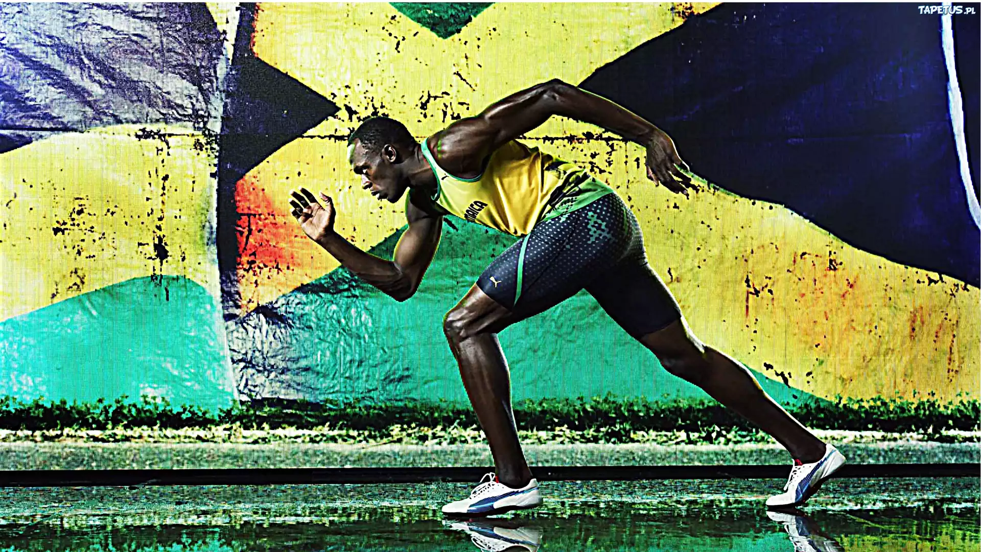 Usain Bolt, lekkoatletyka, sport, mężczyzna, flaga, Jamajki