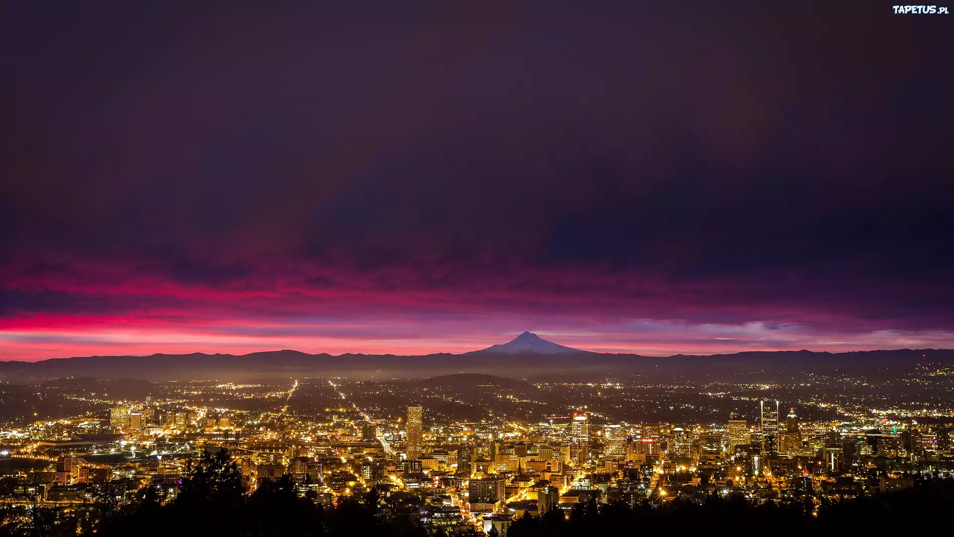 Portland, Miasto, Nocą, Krajobraz