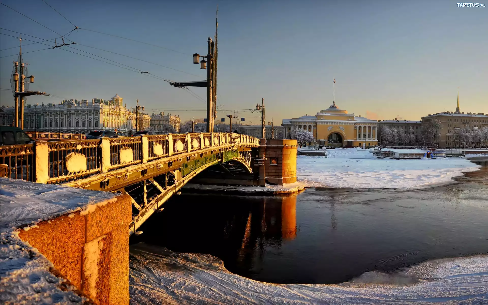 Rosja, Petersburg, Most, Rzeka, Zima