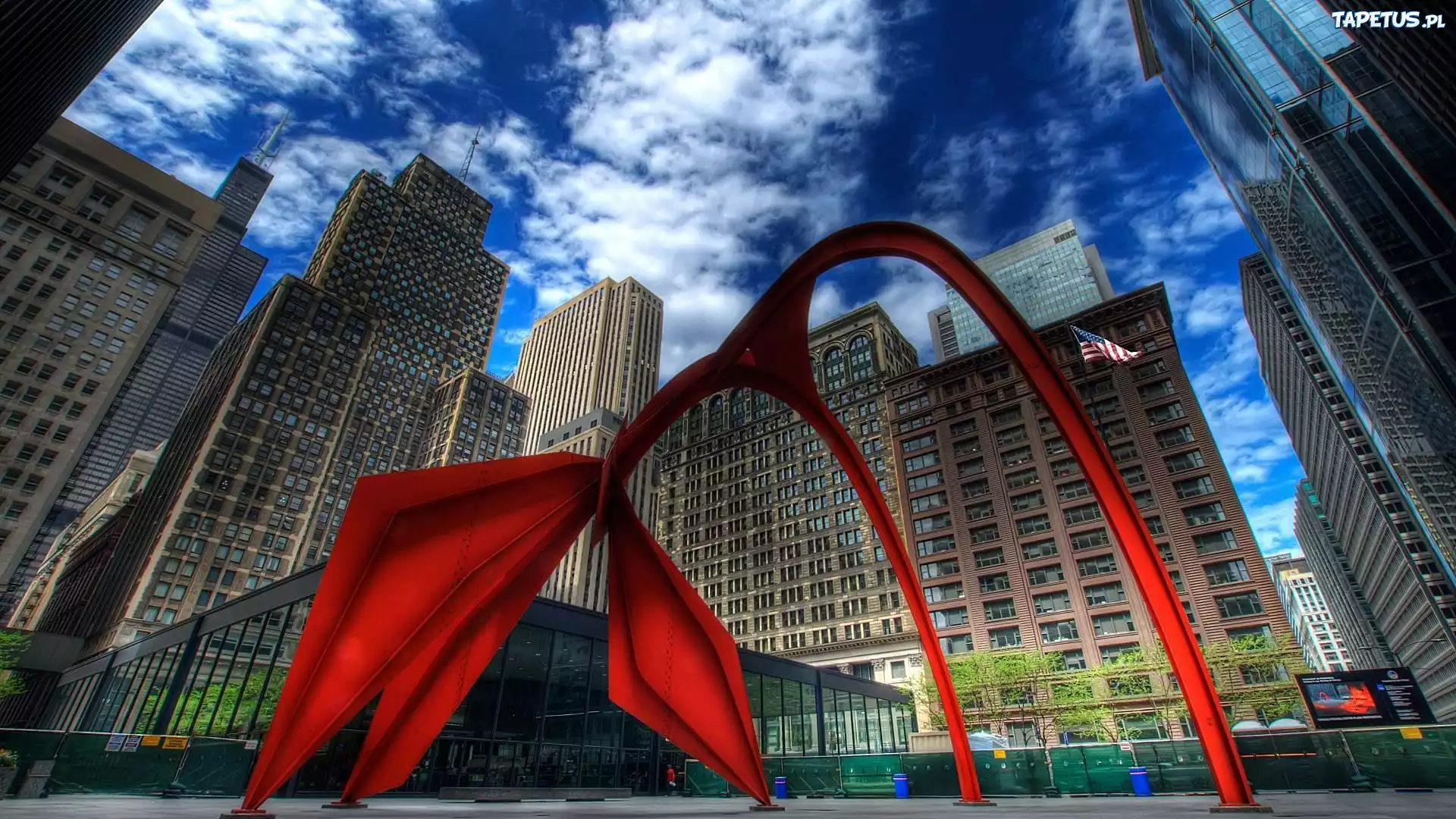 Czerwona, Rzezba, Wieżowce, HDR, Chicago, USA