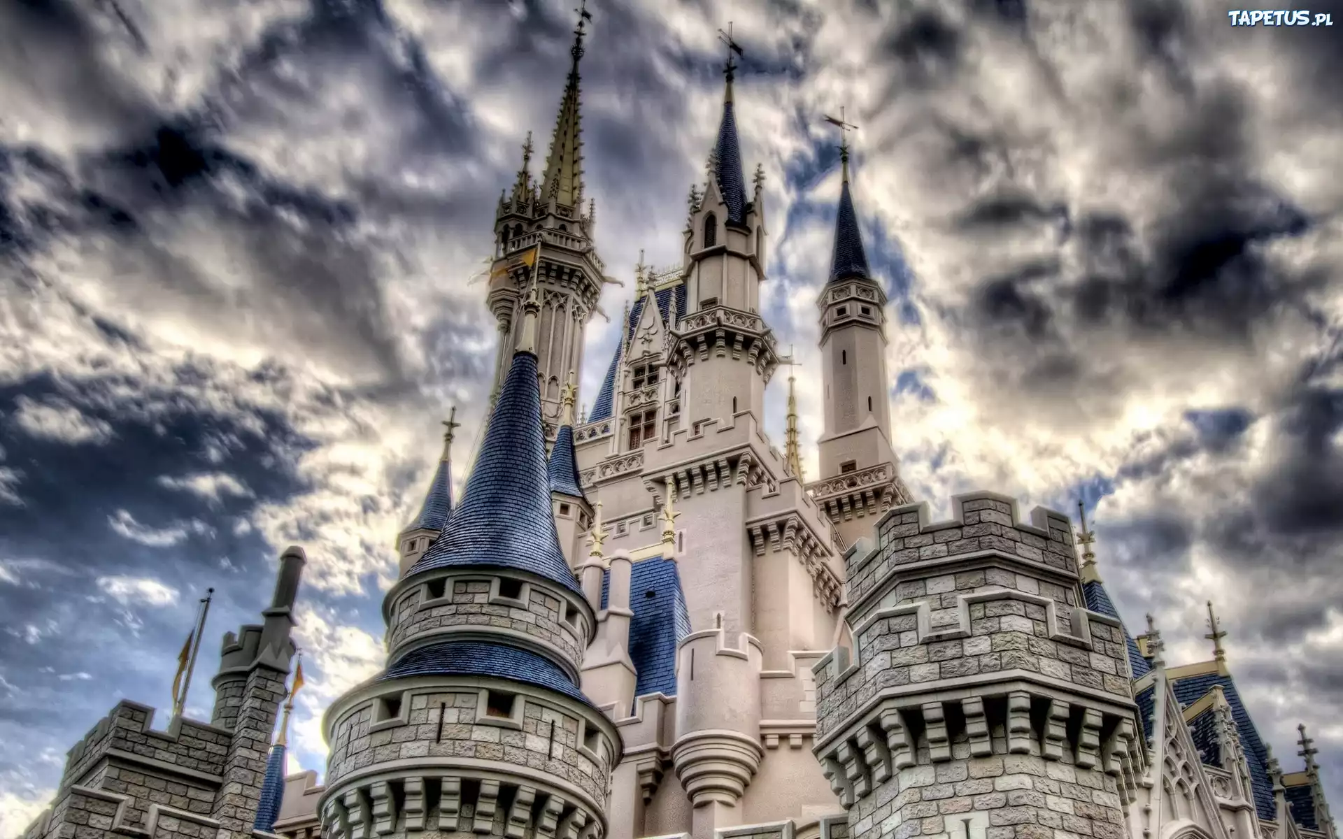 Zamek, Disneyland, Chmury, Niebo