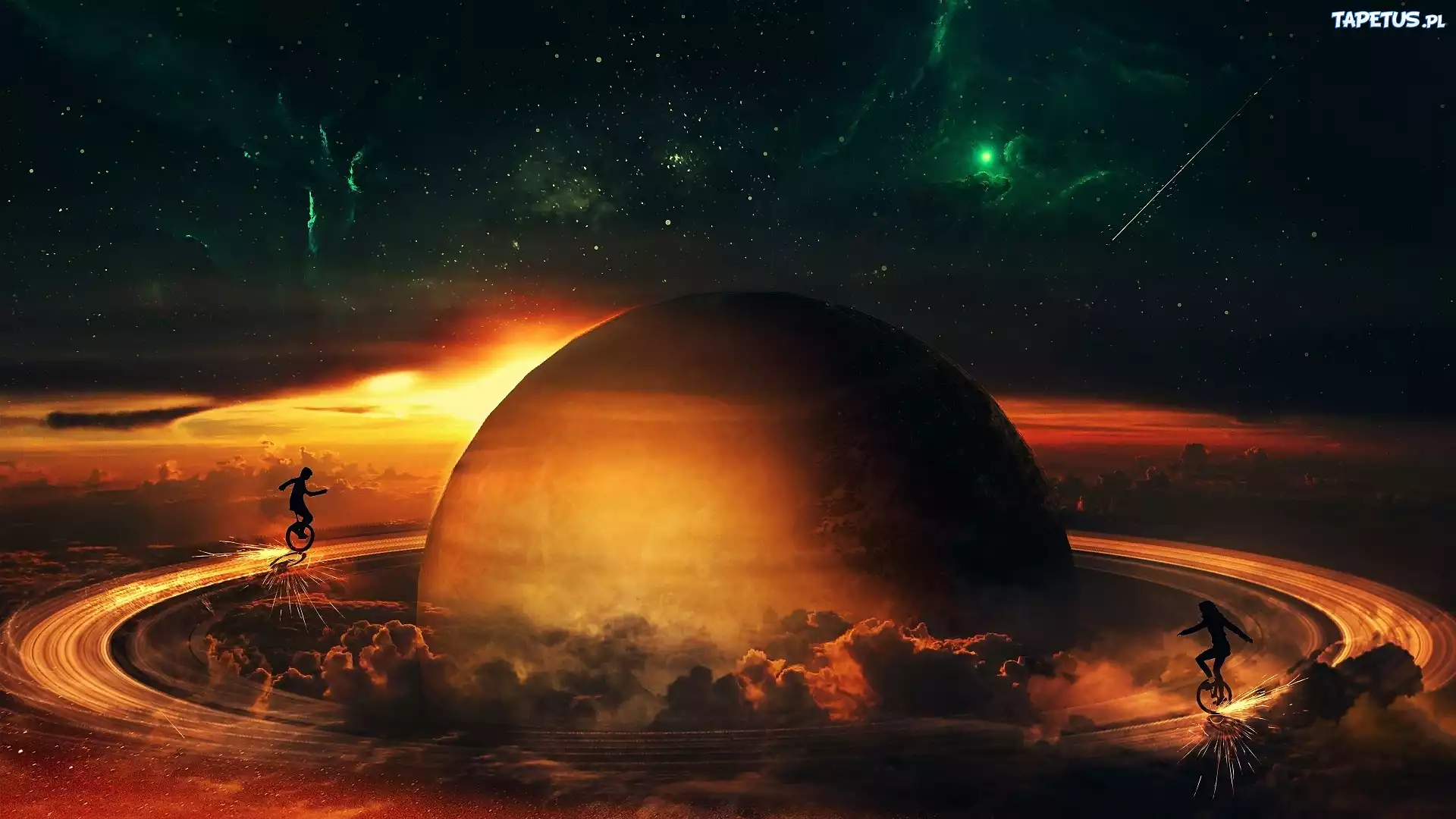 Kosmos, Planeta, Saturn, Grafika, Fantasy
